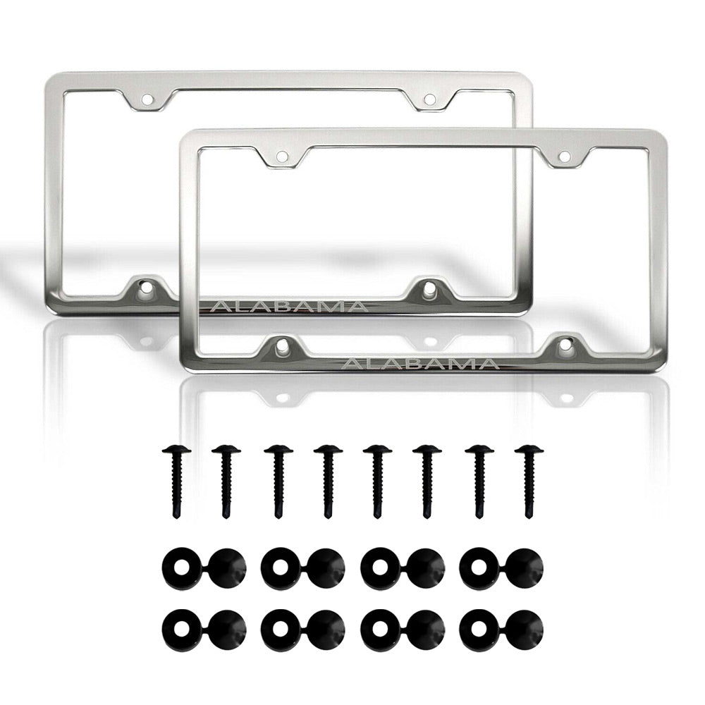 ALABAMA Print License Plate Frame Tag Holder Chrome S. Steel 2 pcs.