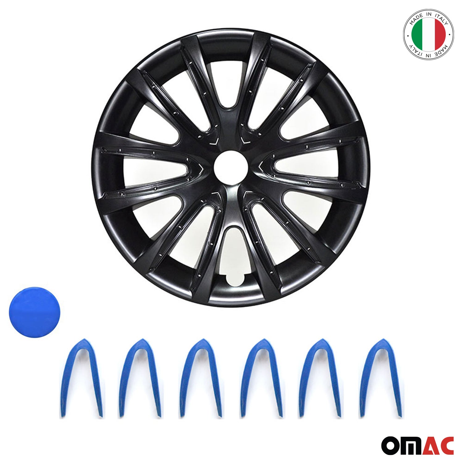 16" Hubcaps Wheel Cover Glossy Black with Dark Blue Insert Durable 4Pcs Full Set
