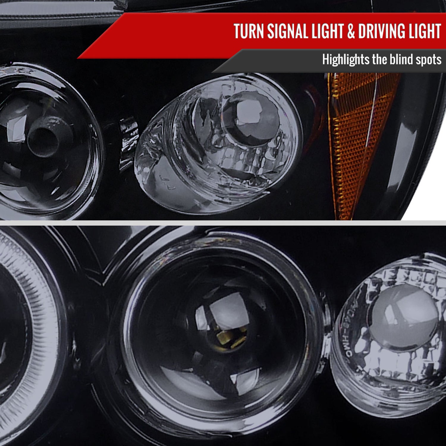 1998-2002 Honda Accord Dual Halo Projector Headlights Glossy Black/Smoke Lens