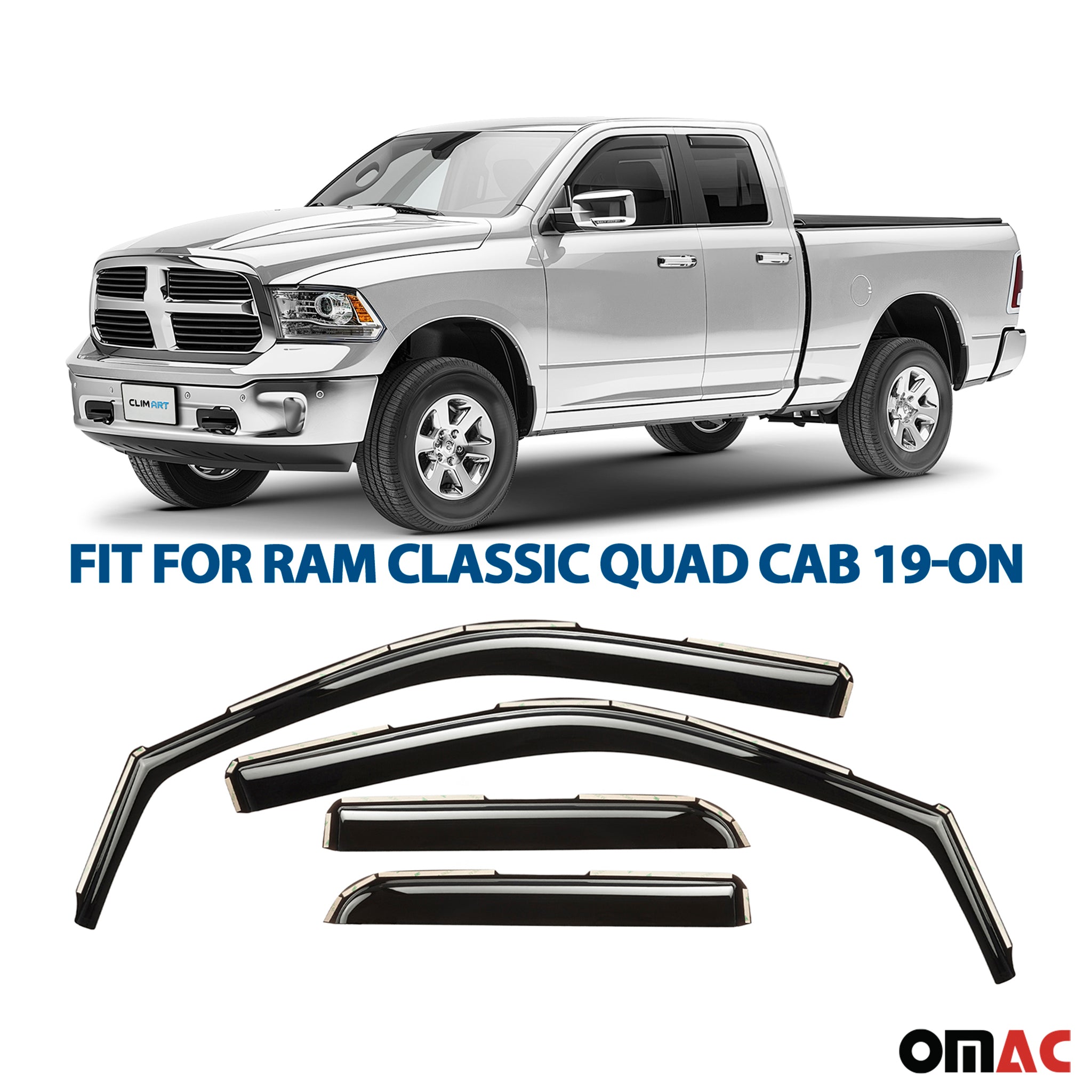 Clim Art Wind Deflectors for Dodge Ram 1500 2019-2025 Quad Cab Shatterproof 4x