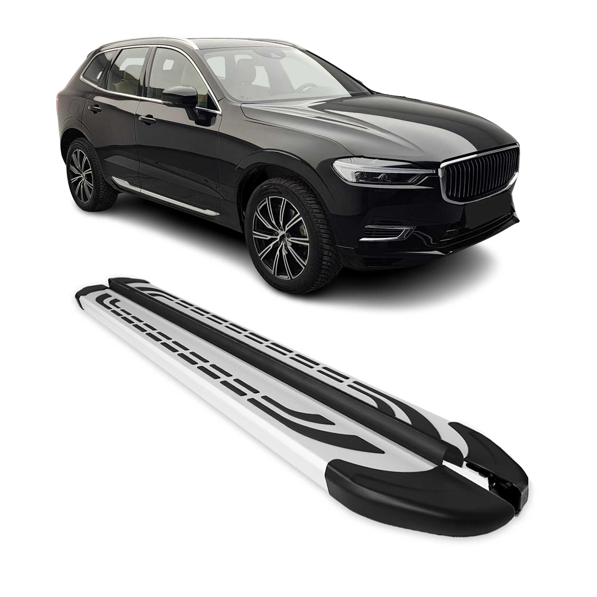 2018-2026 Volvo XC60 Side Step Nerf Bars Running Boards Silver Alu 2x