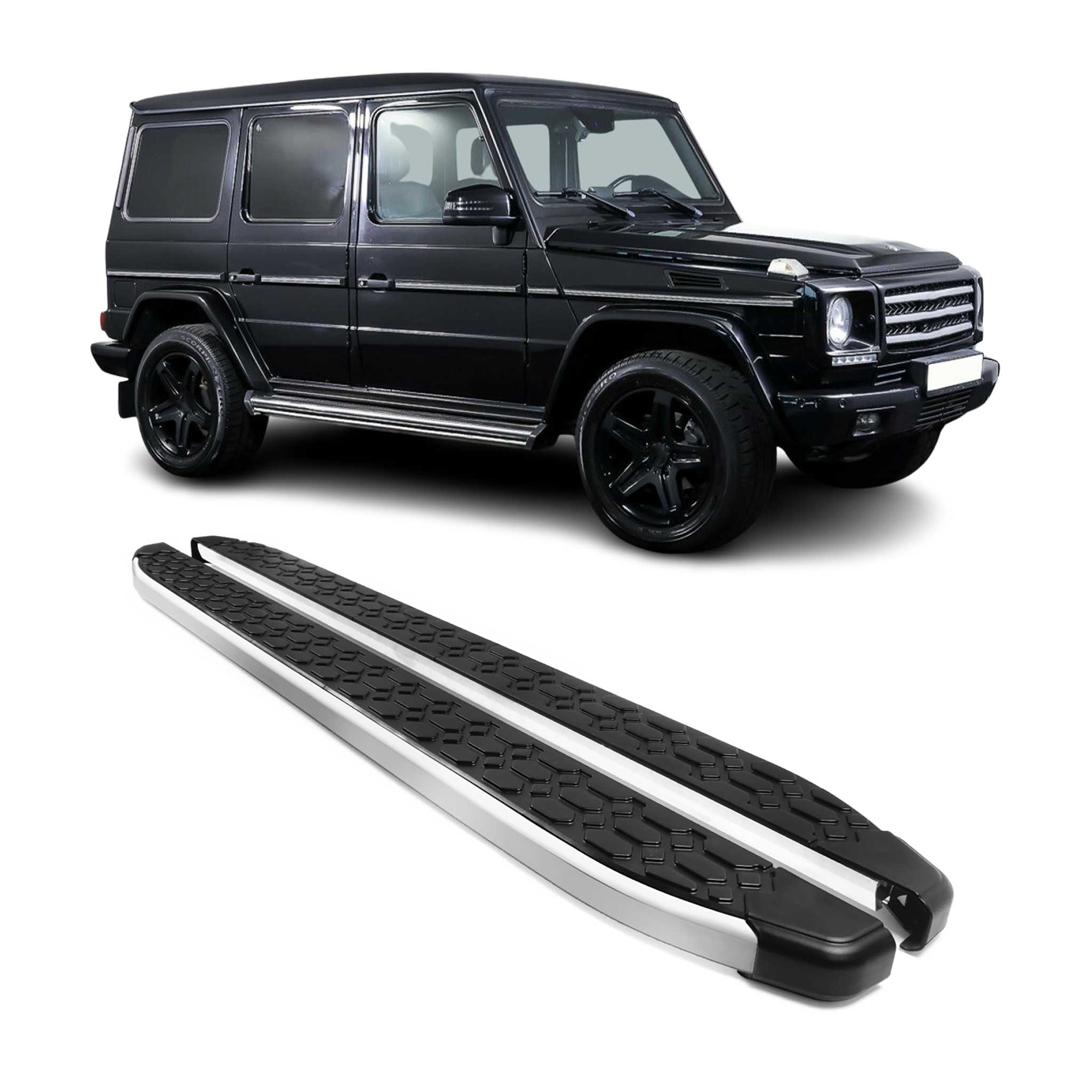 2007-2018 Mercedes G Class W463 Running Boards Side Steps Silver & Black