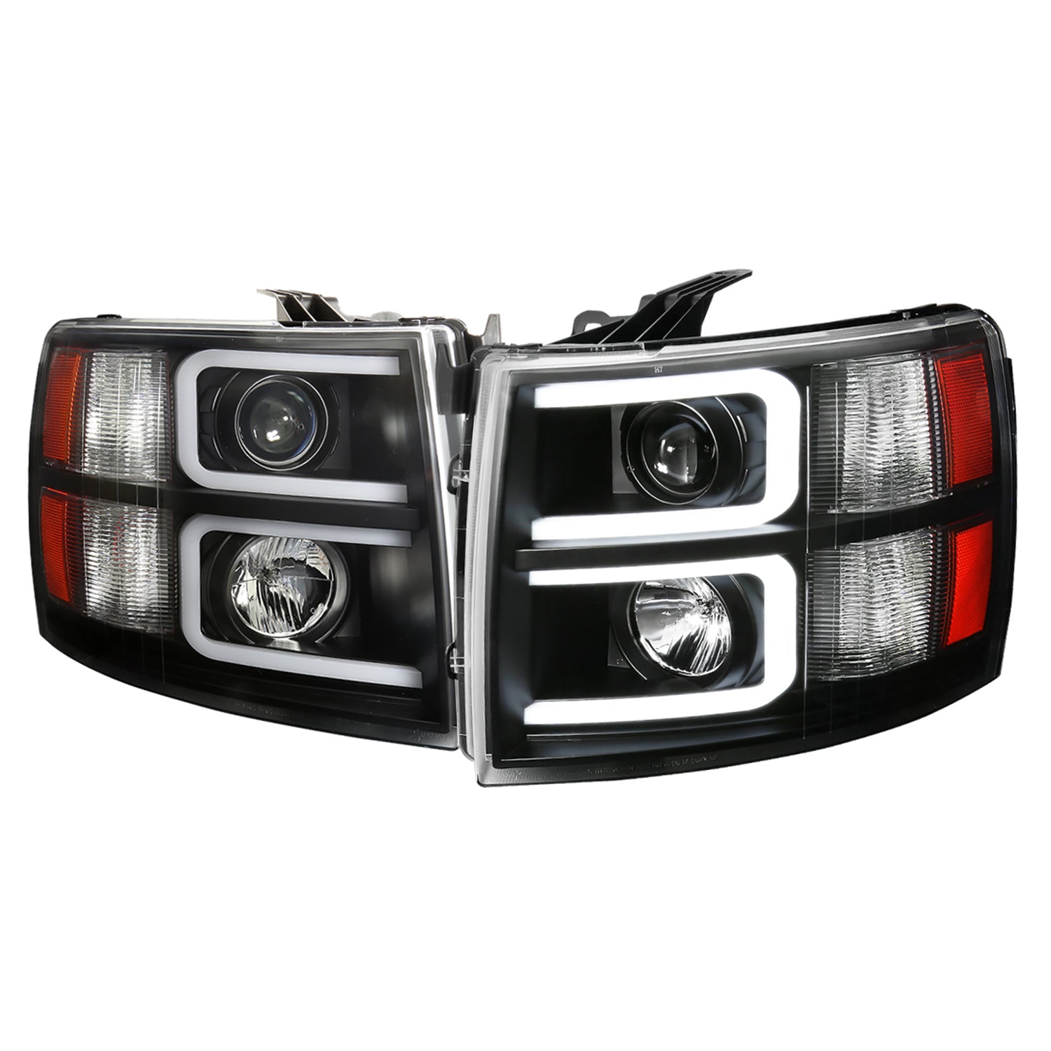 2007-2013 Chevy Silverado 1500 2500HD 3500HD Dual LED C-Bar Headlights Black