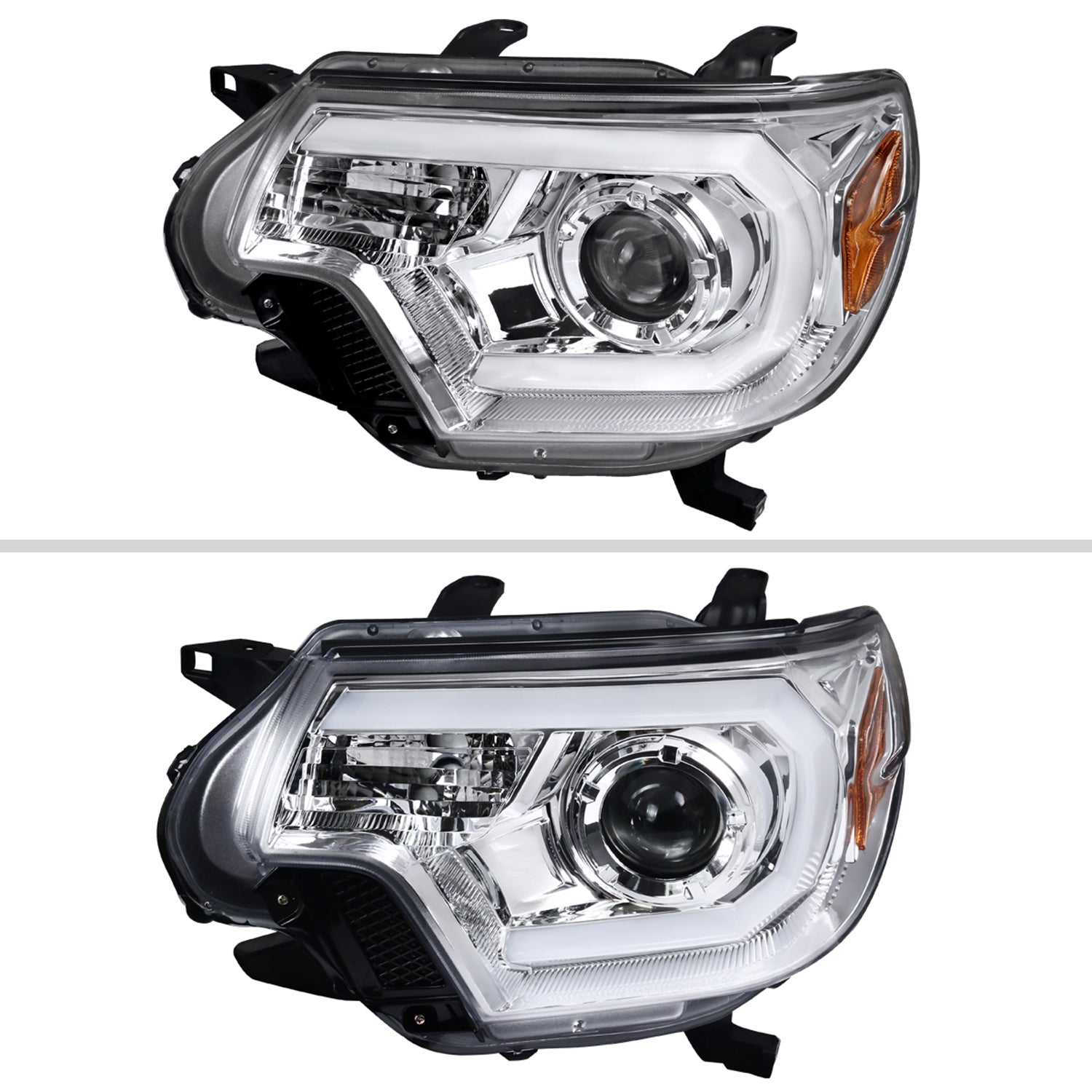 2012-2015 Toyota Tacoma LED C-Bar Projector Headlights Chrome/Clear Lens