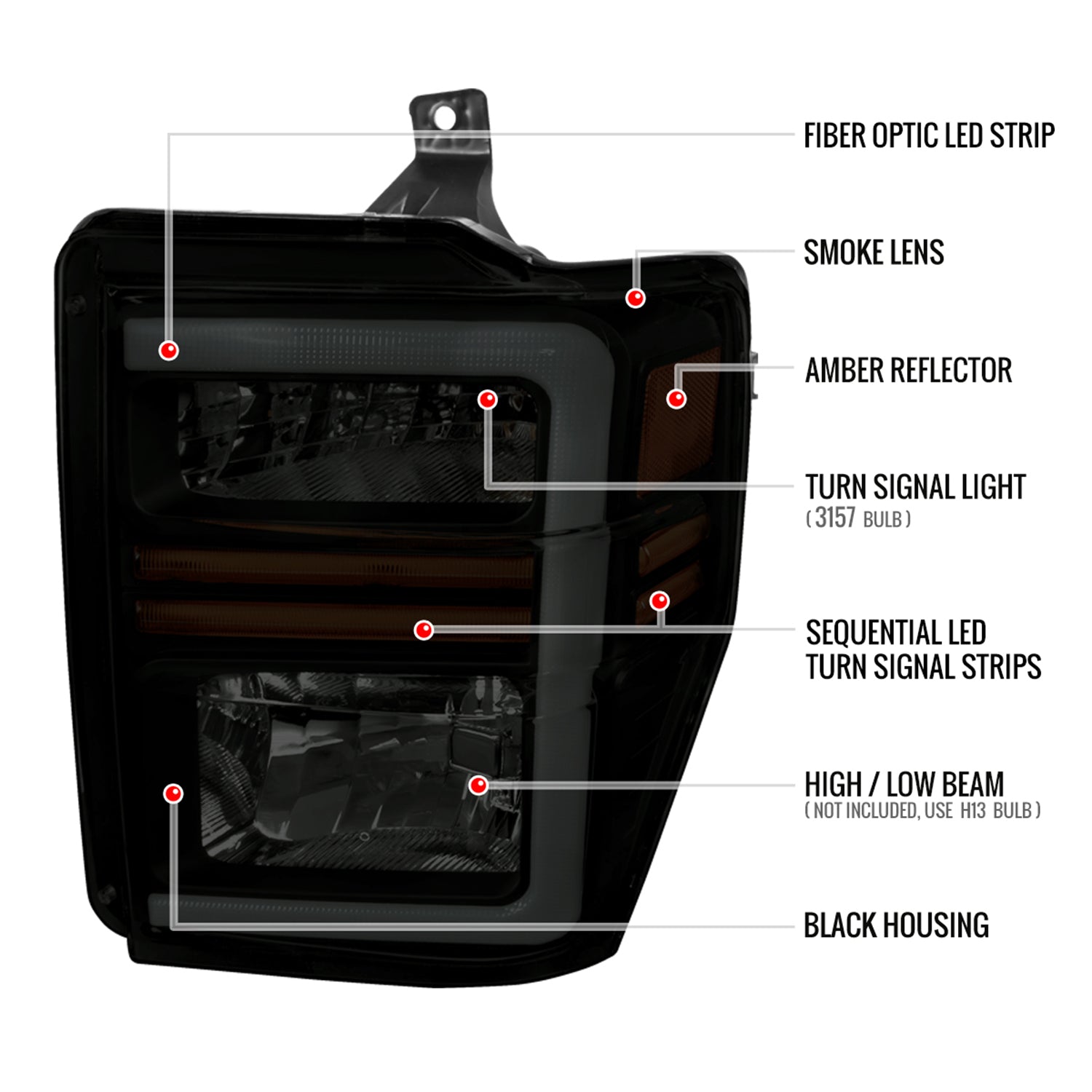 2008-2010 Ford F-250/350/450/550 SuperDuty LED Signal Factory Headlights Black