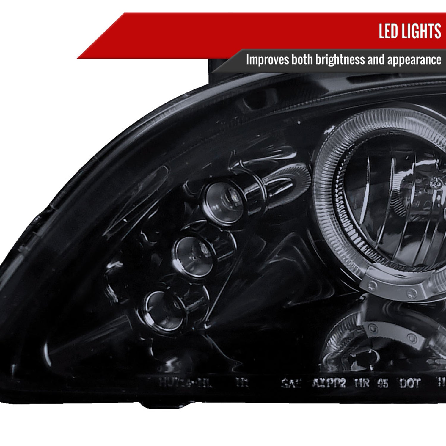 1998-2002 Honda Accord Dual Halo Projector Headlights Glossy Black/Smoke Lens