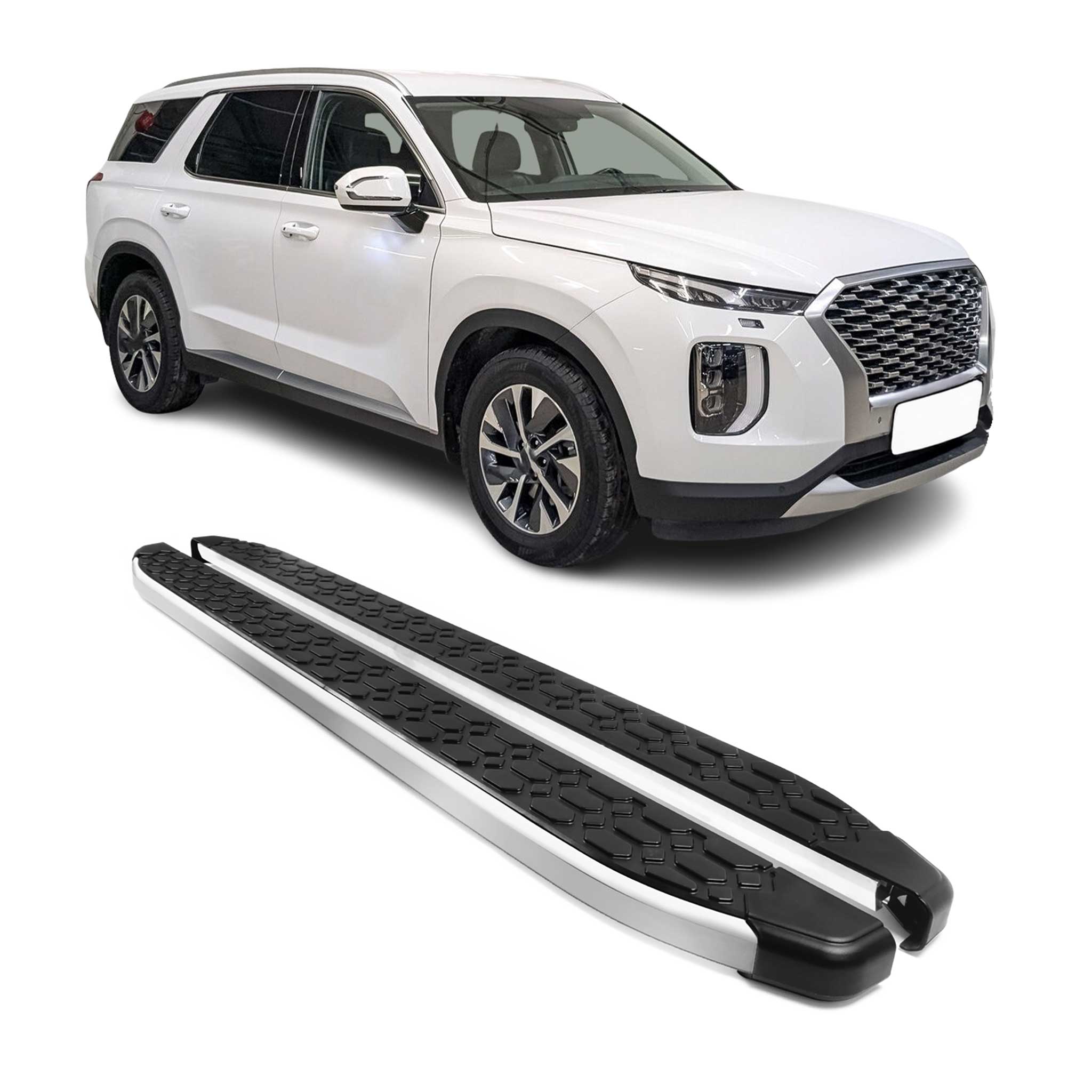 2020-2025 Hyundai Palisade Running Board Side Step Nerf Bar Silver Black 2x