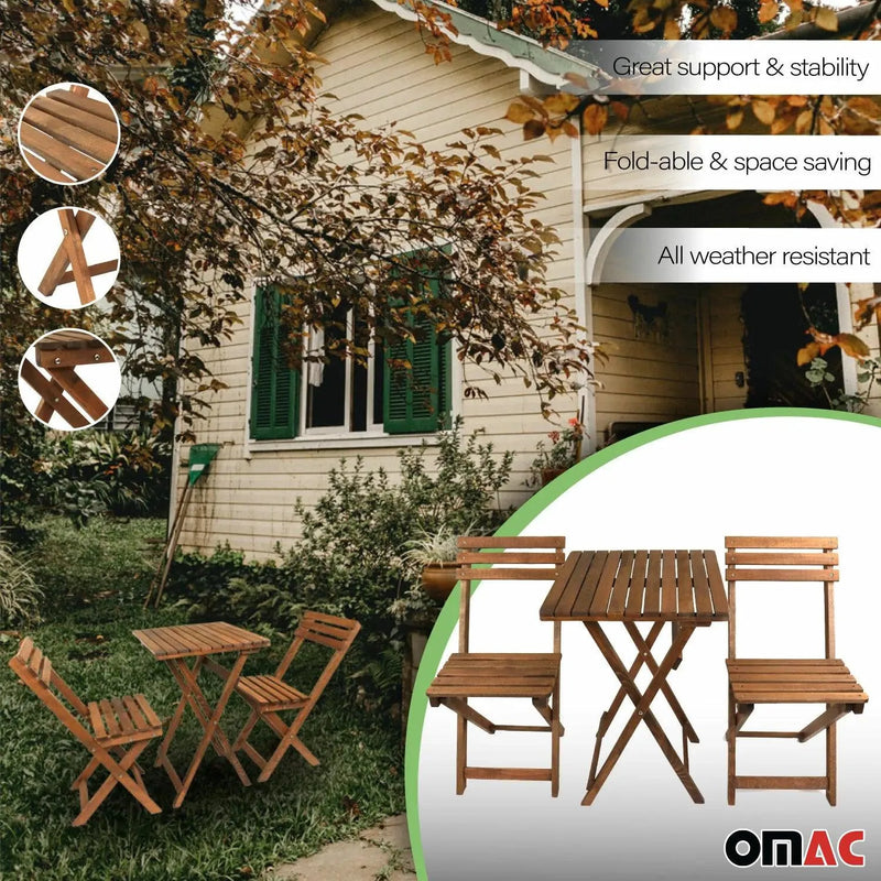 3Pcs Folding Wooden Bistro Set Dining Indoor Outdoor Furniture BBQ Picnic Party