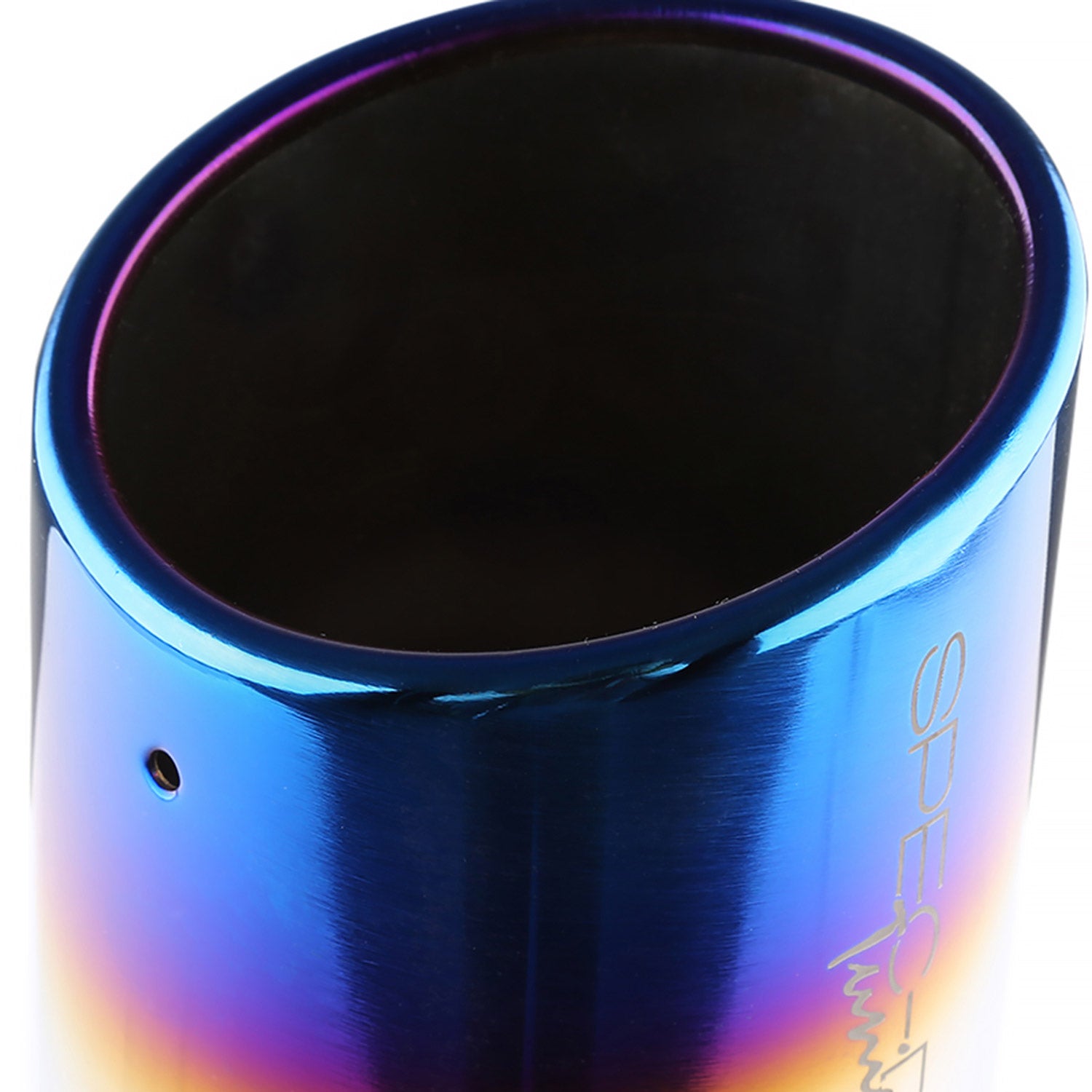 Universal 2.5" Inlet/4.125" Outlet Chrome Steel Angled Burnt Blue Exhaust Tips