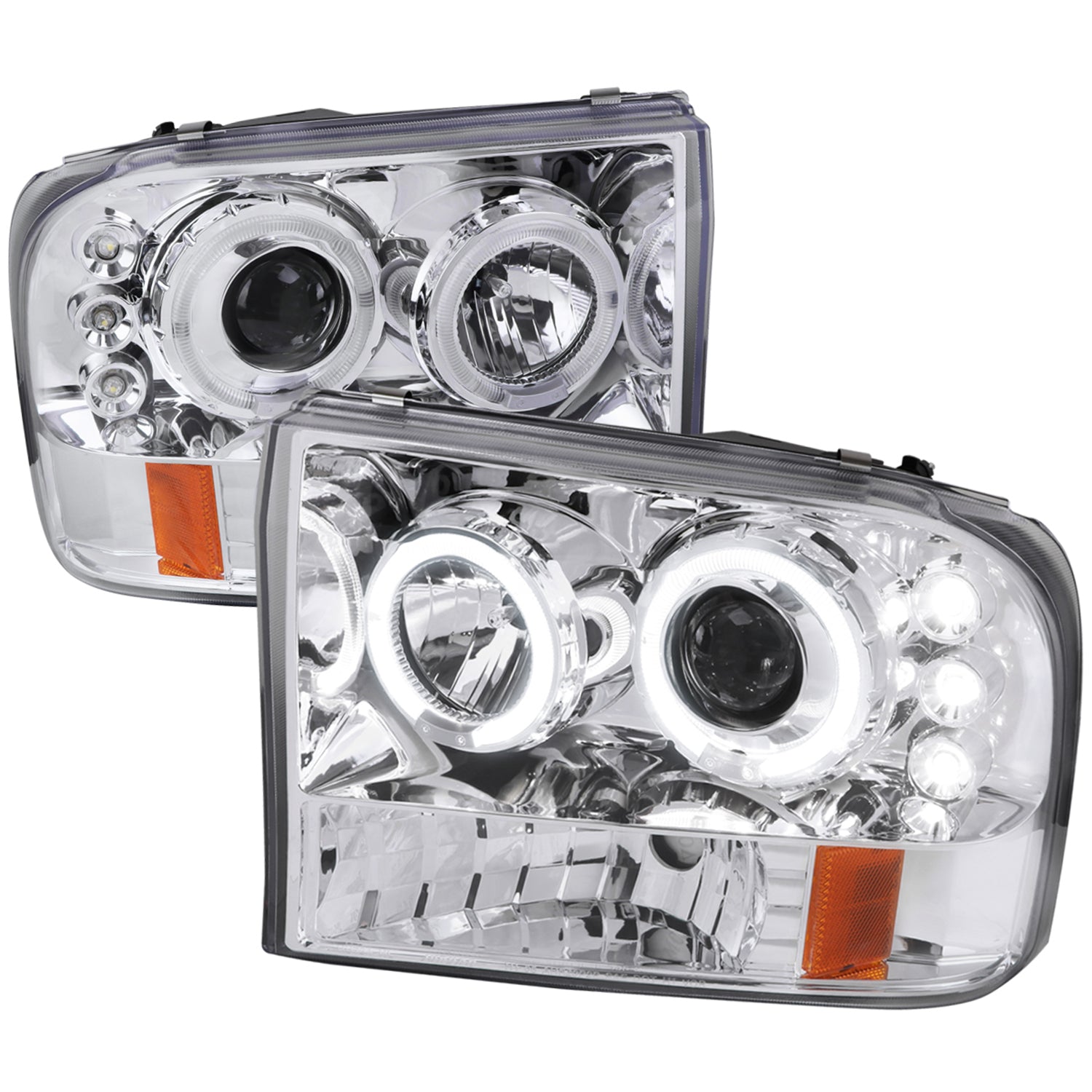 1999-2004 Ford Excursion F-250 F-350 F-450 F-550 Dual Halo Headlights Chrome