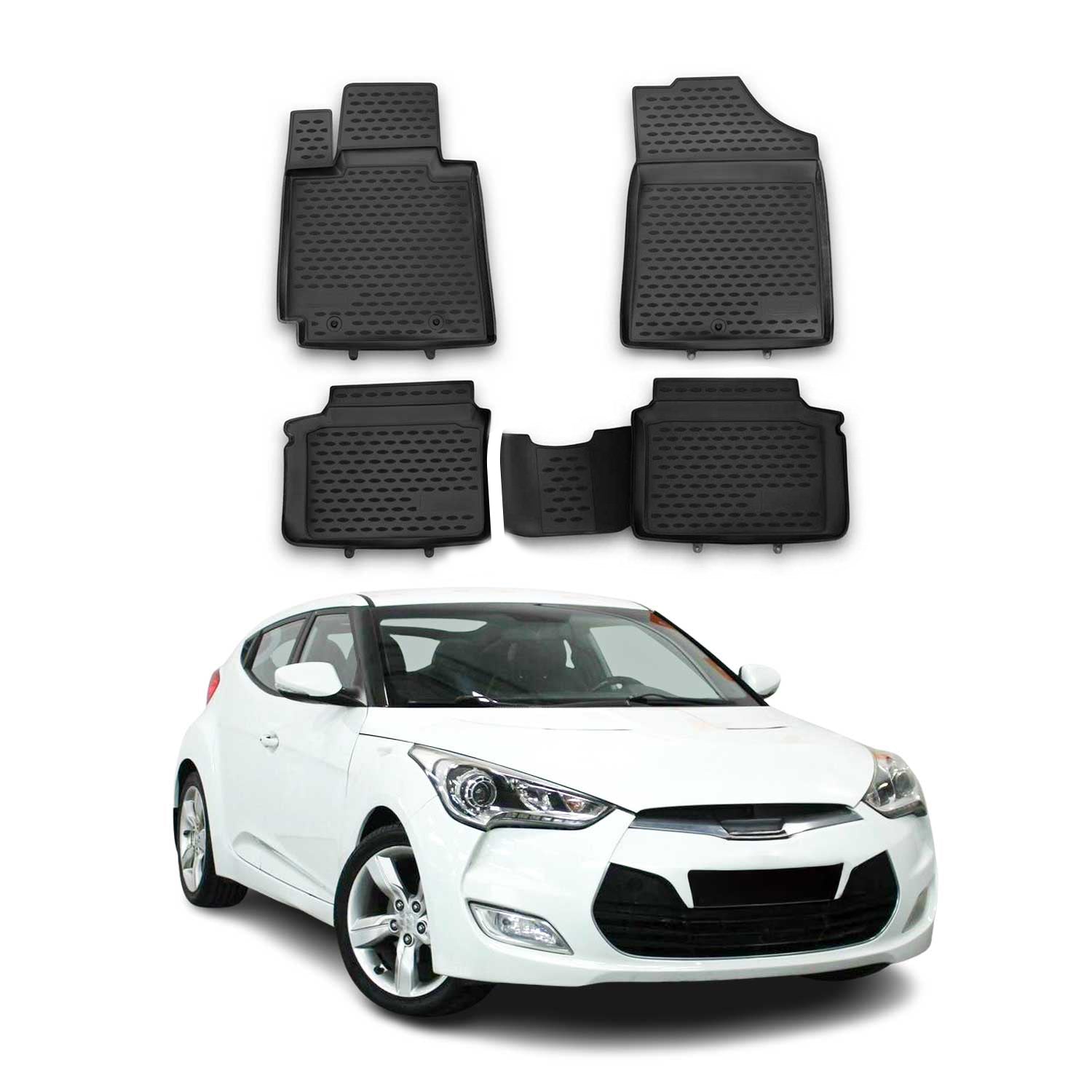 2012-2017 Hyundai Veloster Floor Mats Liners Full Set All Weather Black