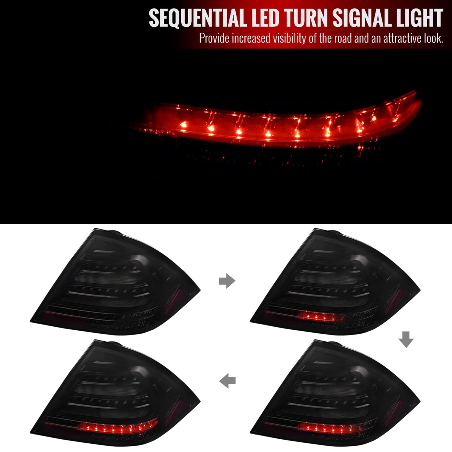2001-2004 Mercedes Benz W203 C-Class Signal LED Tail Lights Glossy Black Dark