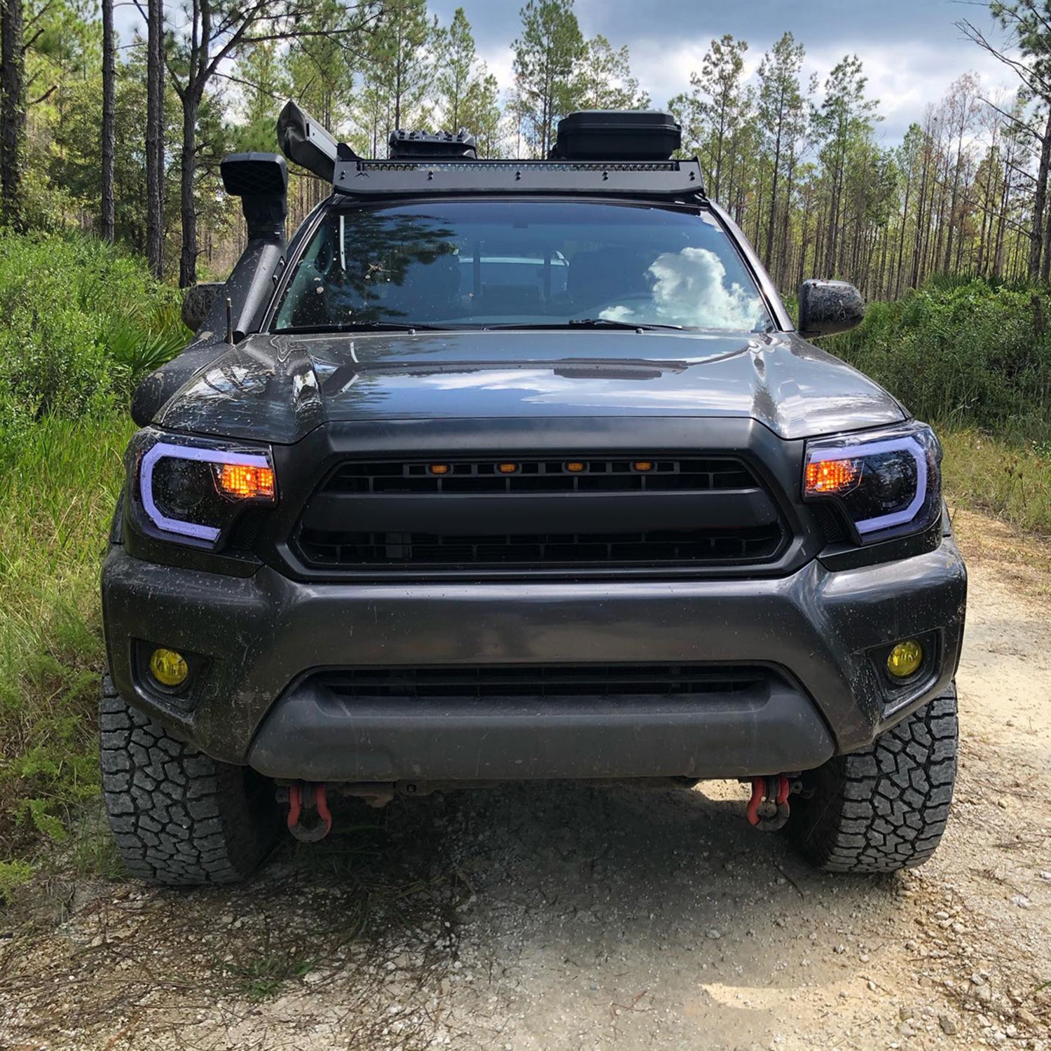 2012-2015 Toyota Tacoma LED C-Bar Projector Headlights Glossy Black/Smoke Lens