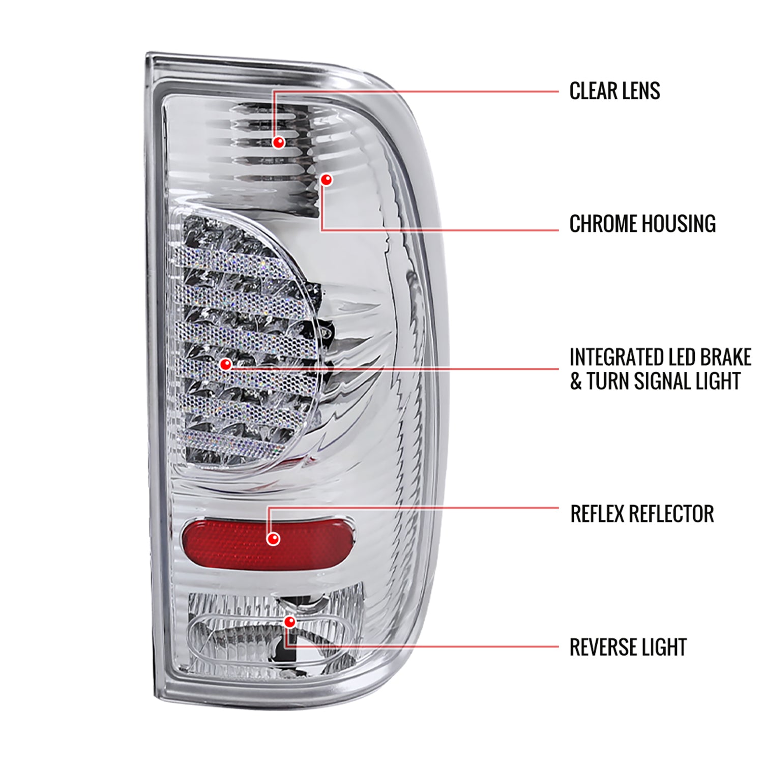 1997-2007 Ford F-150/F-250/350/450/550 Styleside V2 LED Tail Lights Chrome