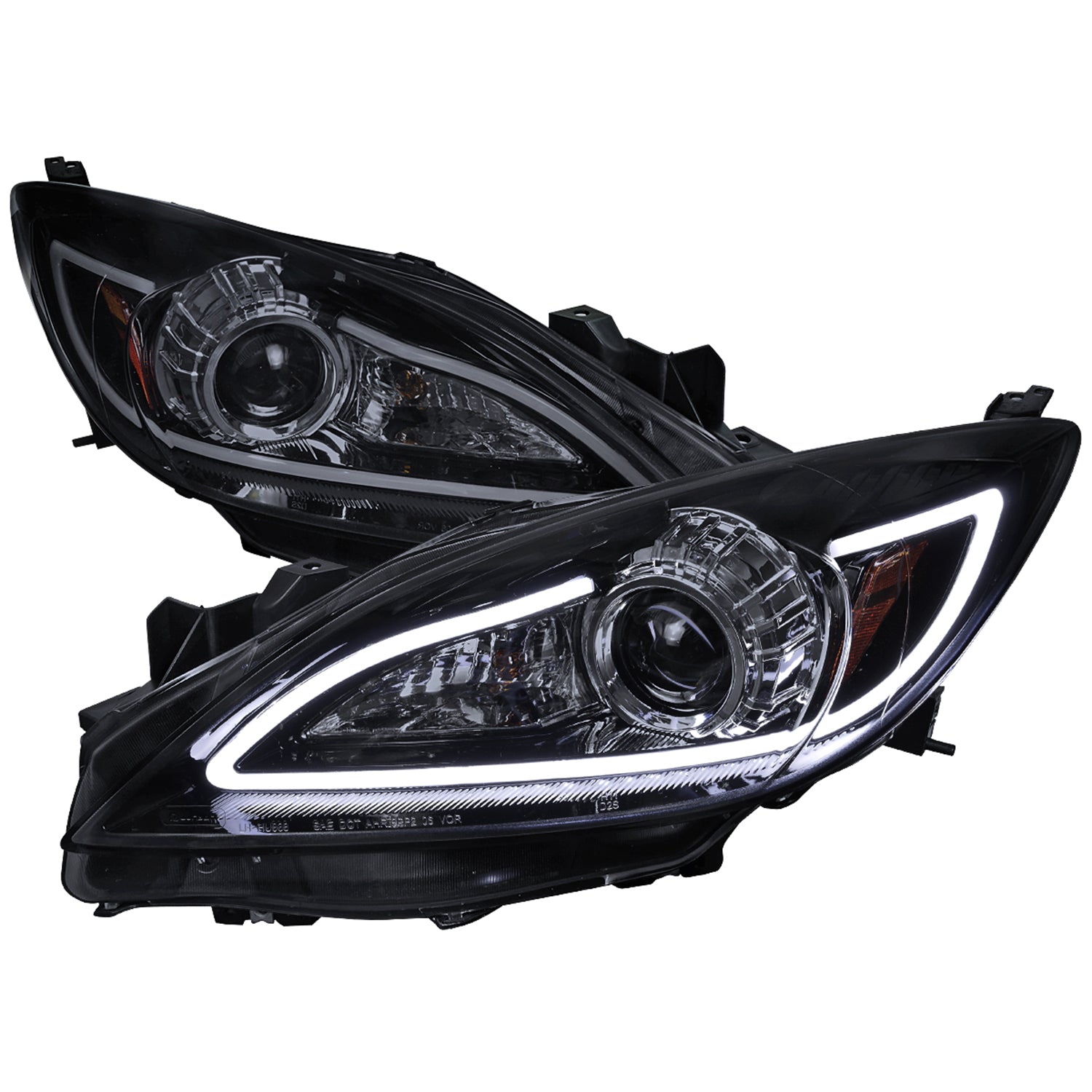 2010-2013 Mazda 3 Projector Headlights w/ LED Light Strip Glossy Black/Smoke