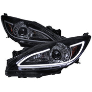 2010-2013 Mazda 3 Projector Headlights w/ LED Light Strip Glossy Black/Smoke