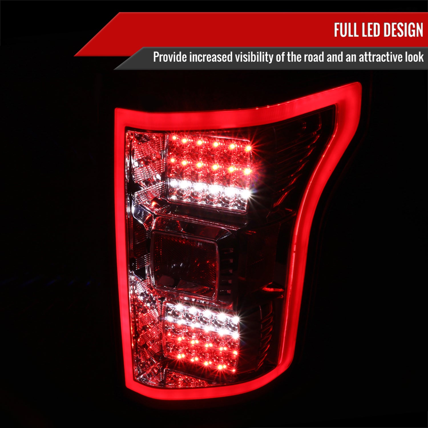 2015-2017 Ford F-150 LED Tail Lights Chrome Housing/Red Lens