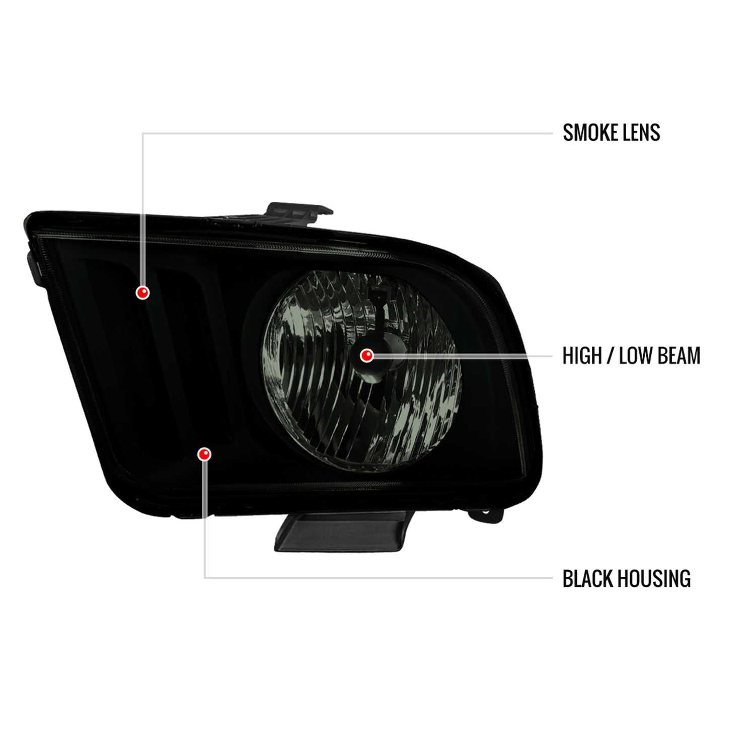 2005-2009 Ford Mustang Factory Style Headlights Black Housing/Smoke Lens