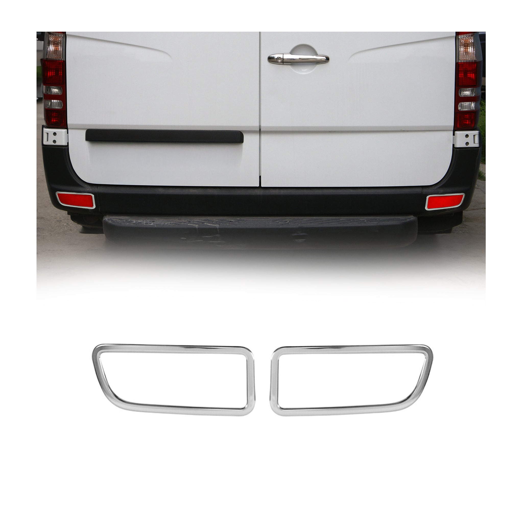 2014-2018 Mercedes Sprinter W906 Rear Reflector Lamp Rim Frame Silver Stainless Steel