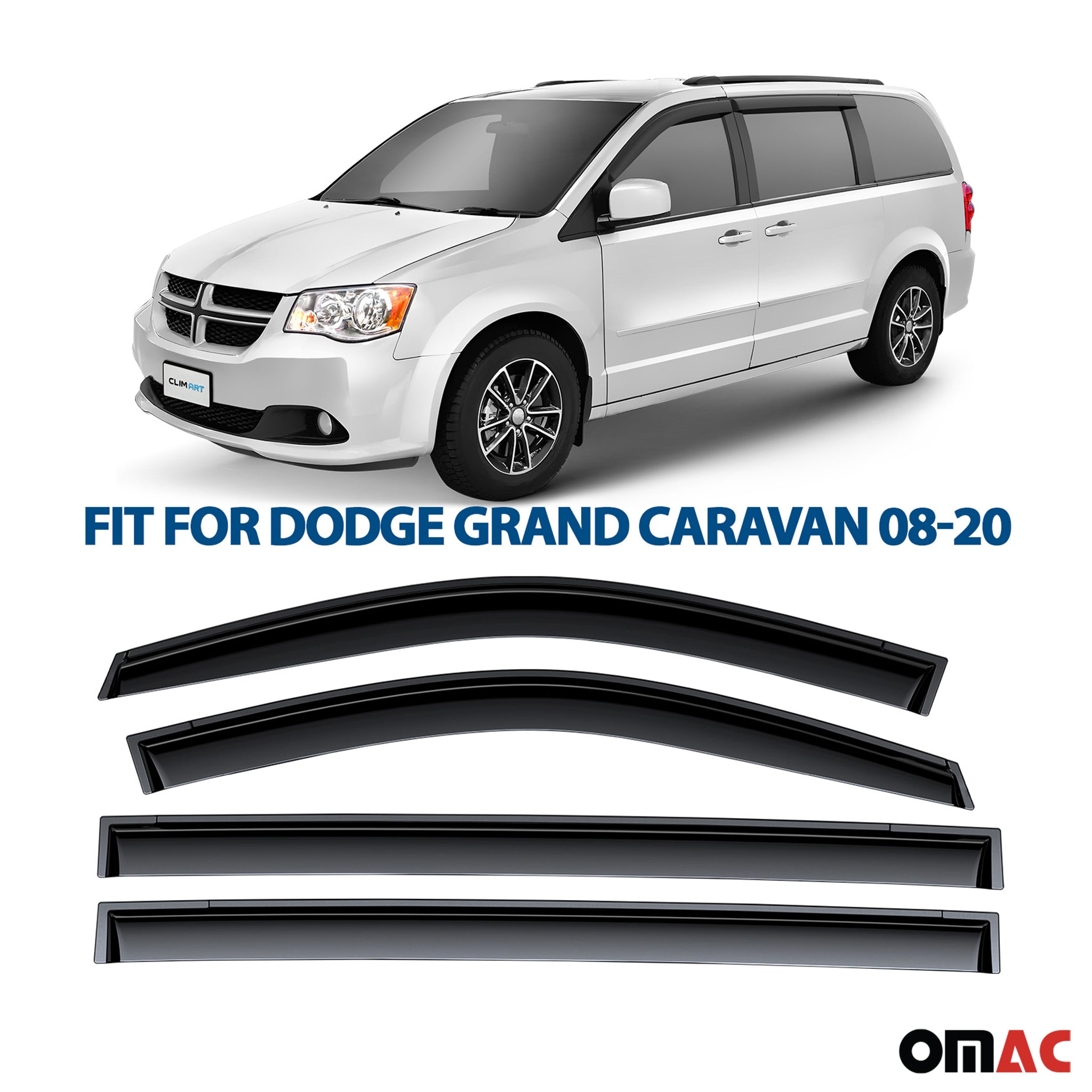 Clim Art Wind Deflectors for Chrysler Town and Country 2008-2016 Shatterproof 4x