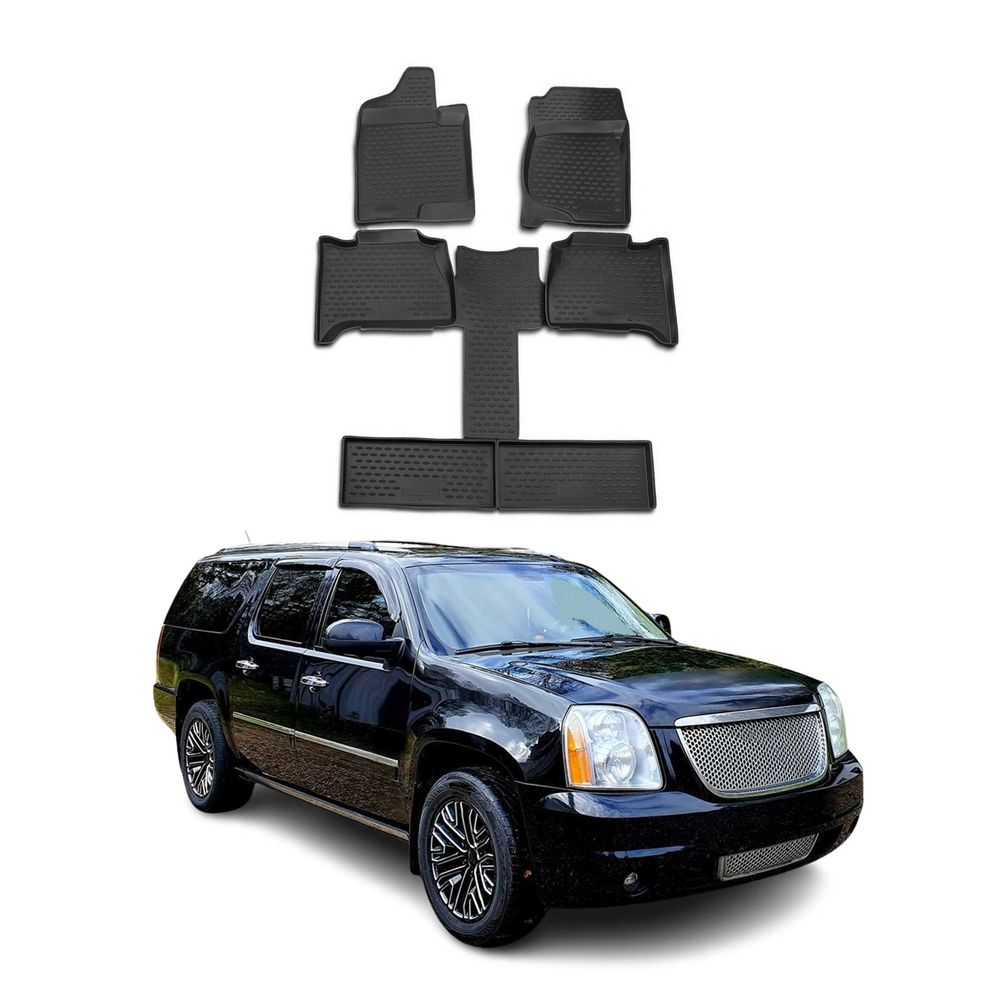 2007-2014 GMC Yukon XL Floor Mats Liners Full Set All Weather Black