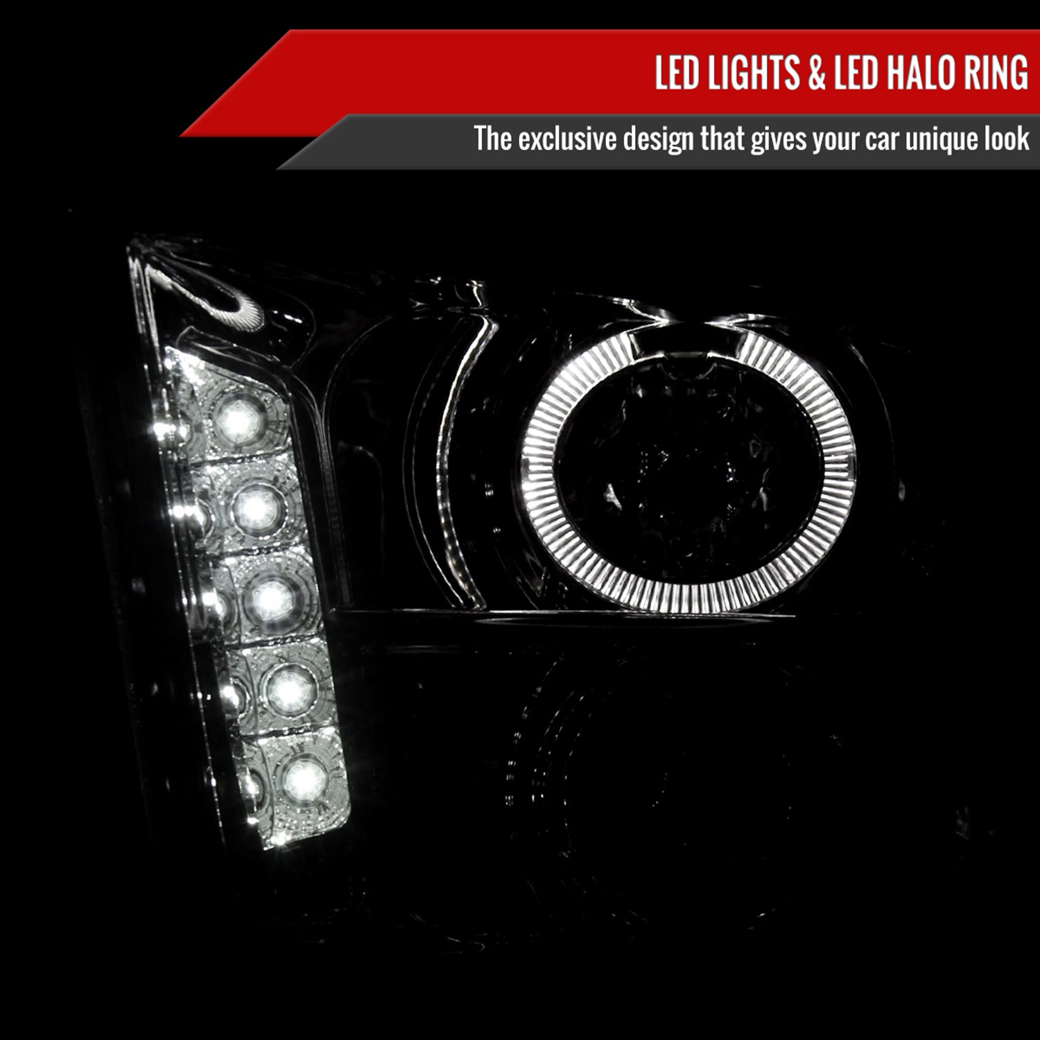 2005-2009 Ford Mustang Halo Projector Headlights LED Light Strip Chrome/Clear