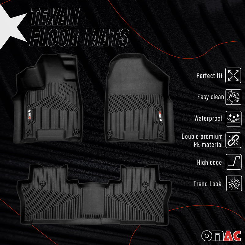 2016-2022 Honda Pilot Premium Floor Mats Liners First and Second Row Set Black