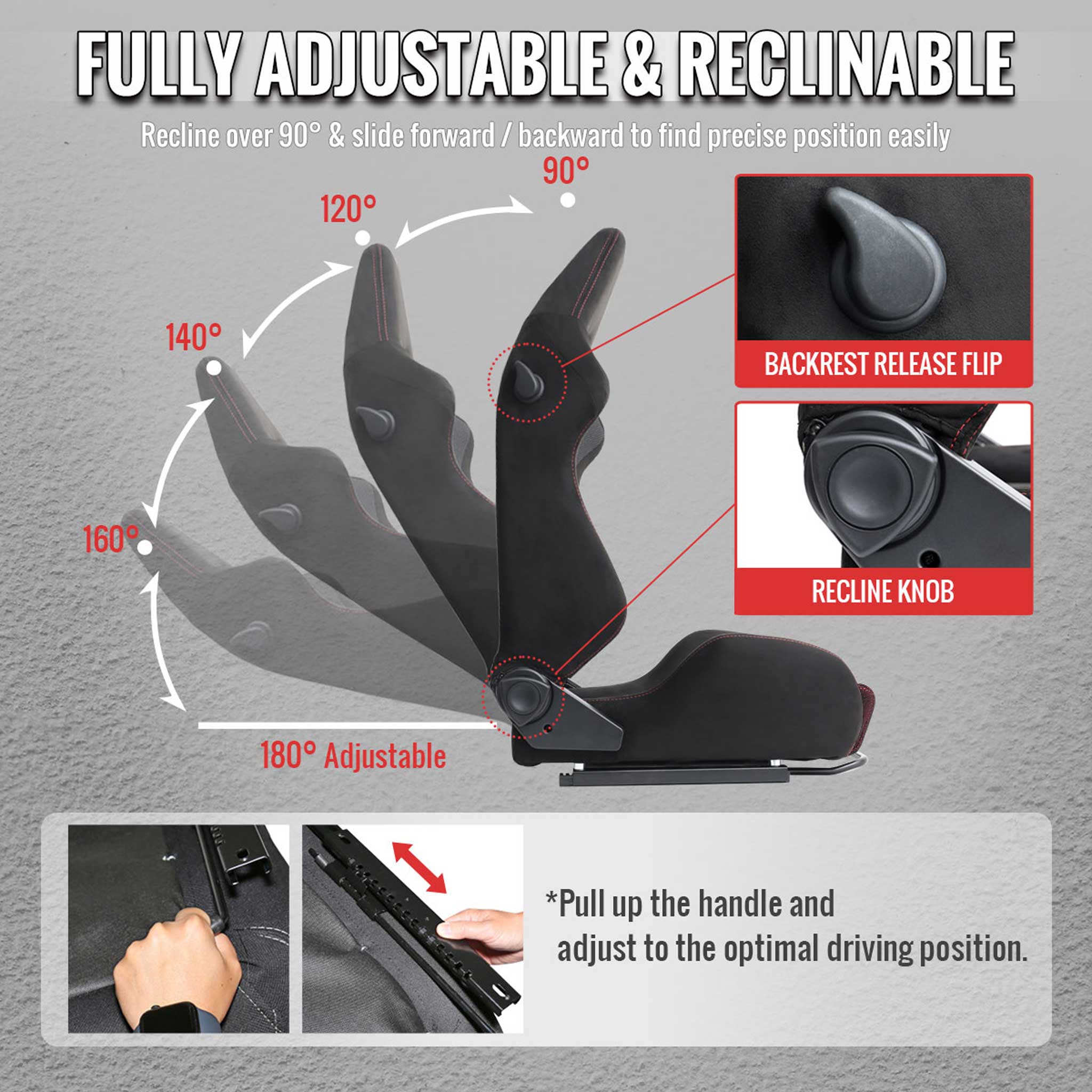 Universal Racing Seat Black Suede And Red Eye Mesh Cloth With Double Red Stitch