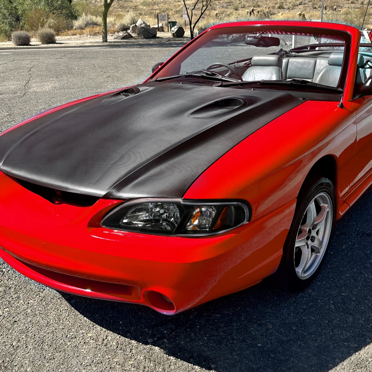 1994-1998 Ford Mustang 1PC Crystal Headlights Amber Reflectors Matt Black