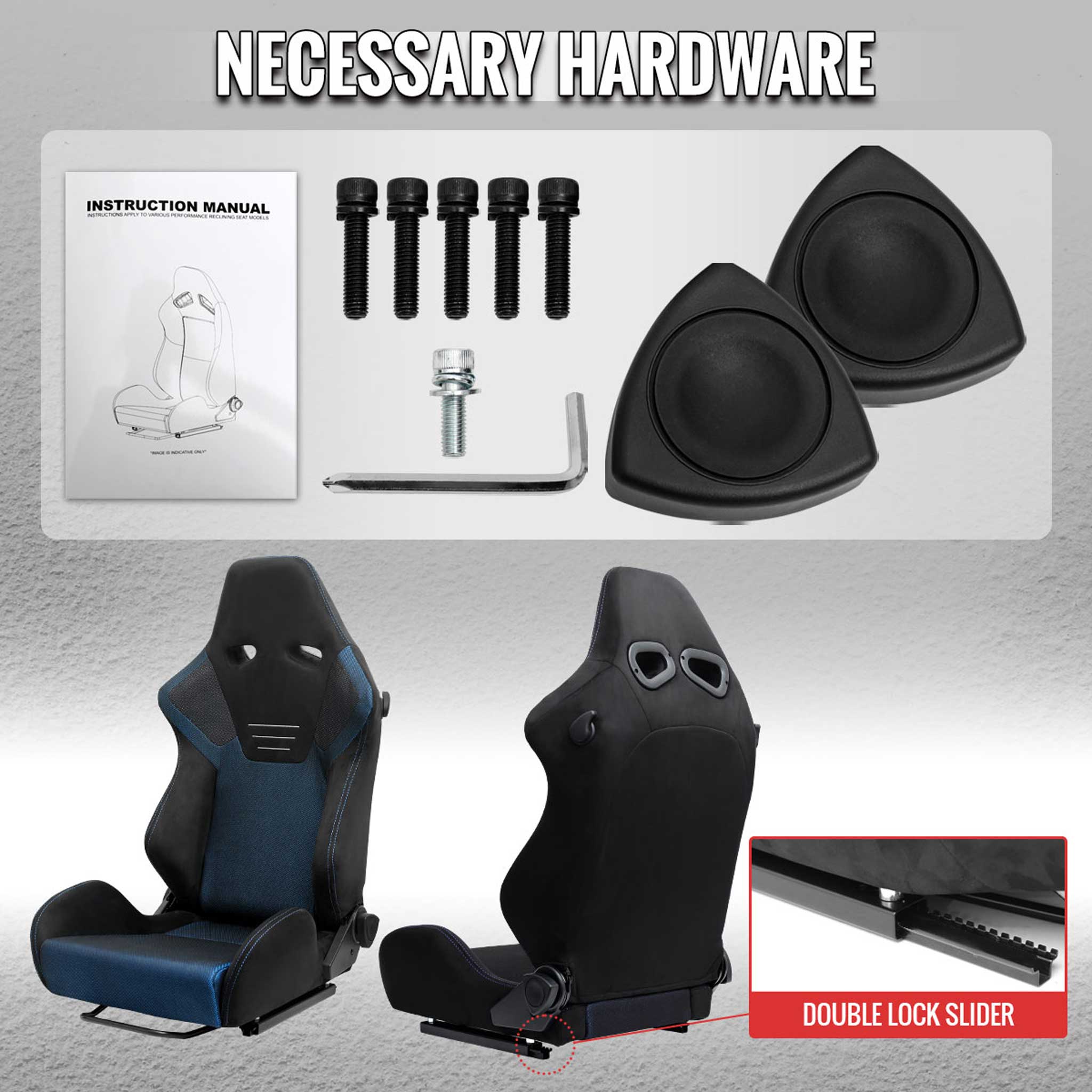 Universal Racing Seat Black Suede And Blue Bird Eye/Cloth With Double Blue Stich