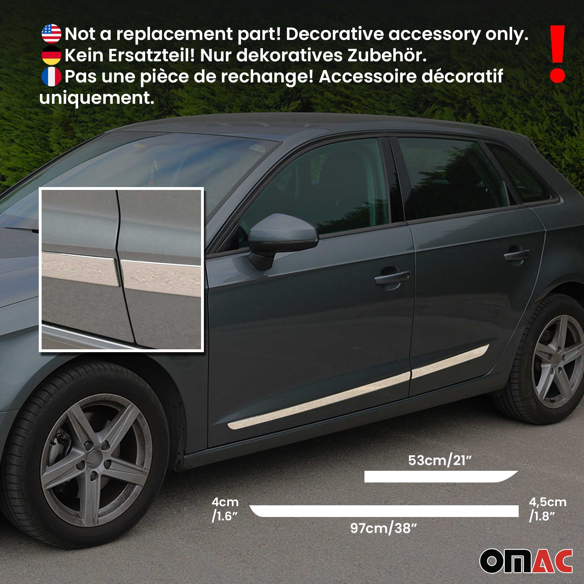 2011-2024 Mitsubishi Outlander Sport Side Door Molding Trim Skirt Garnish Stainless Steel Gloss 4Pcs