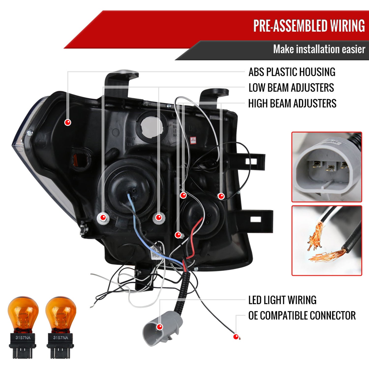 2005-2007 Nissan Pathfinder/ 05-2008 Frontier Dual Halo Headlights Jet Black