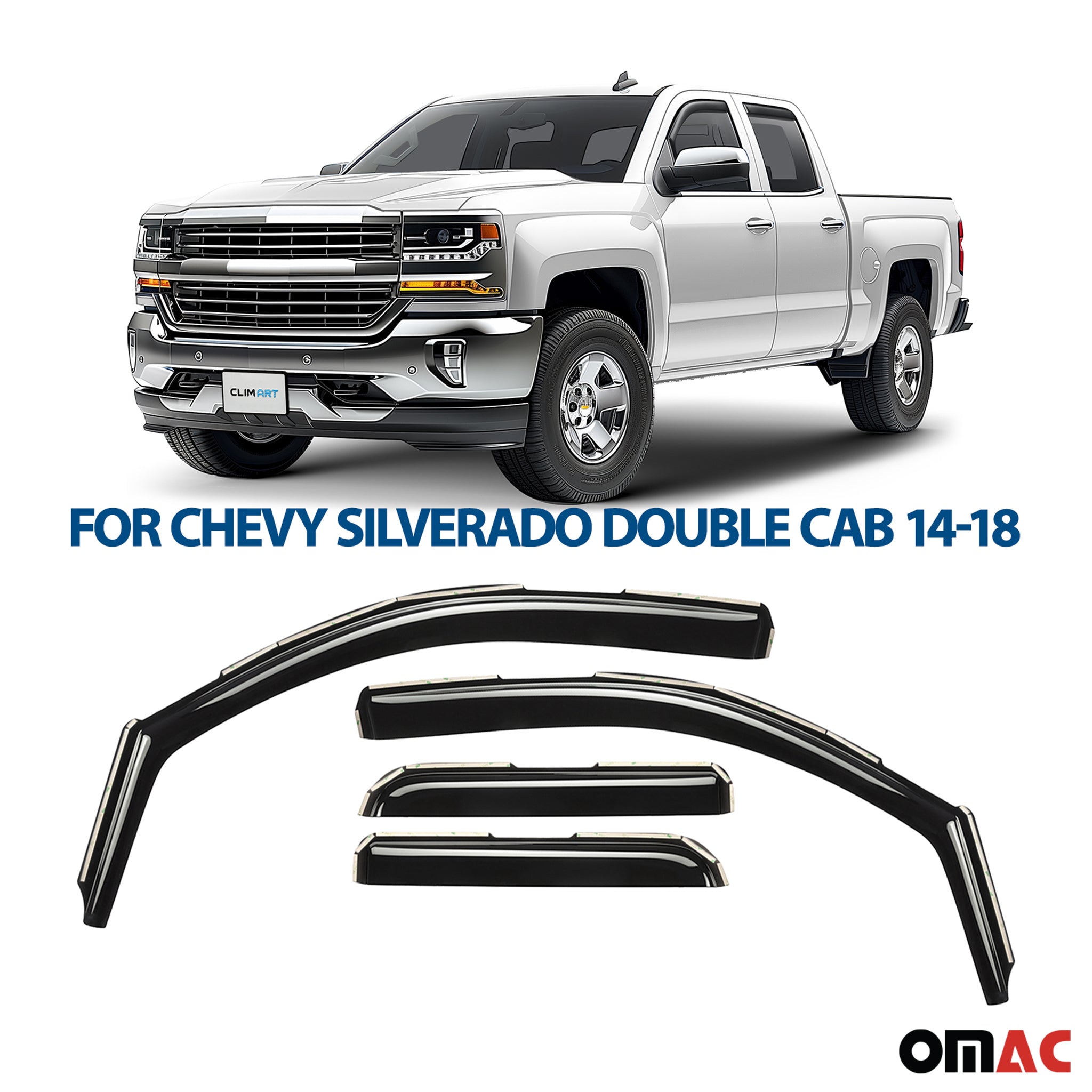 Clim Art Wind Deflectors for Chevrolet Silverado 1500 2014-2018 Double Cab 4 Pcs