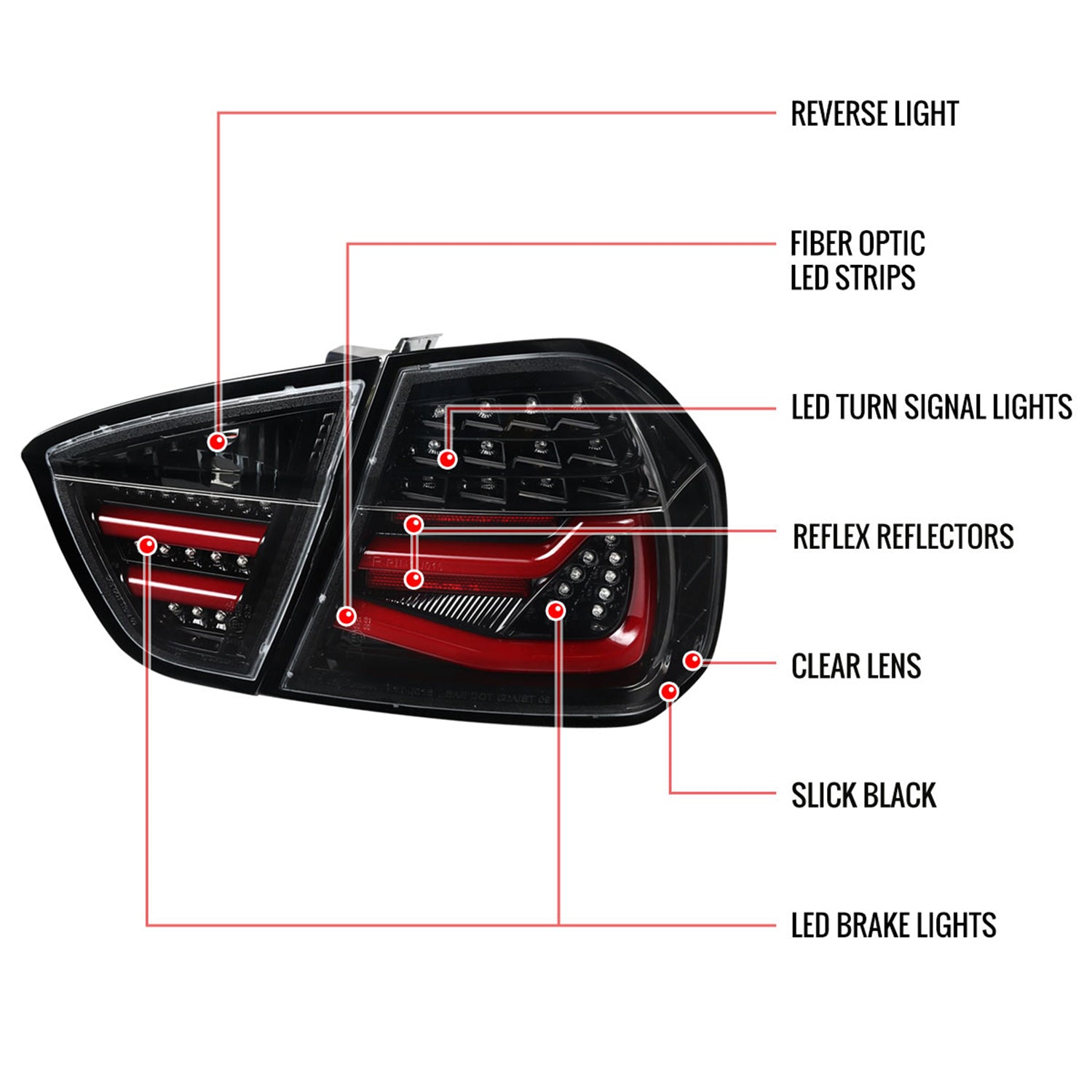 2006-2008 BMW E90 3 Series Sedan LED Tail Lights Jet Black/Clear Lens