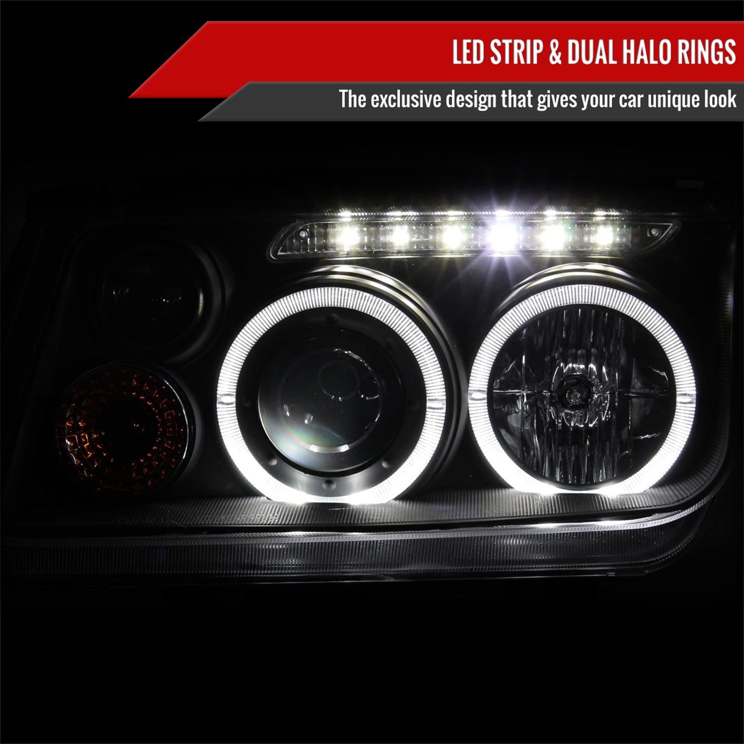 1999-2005 VW Jetta/Bora Mk4 Dual Halo Projector Headlights LED Light Black