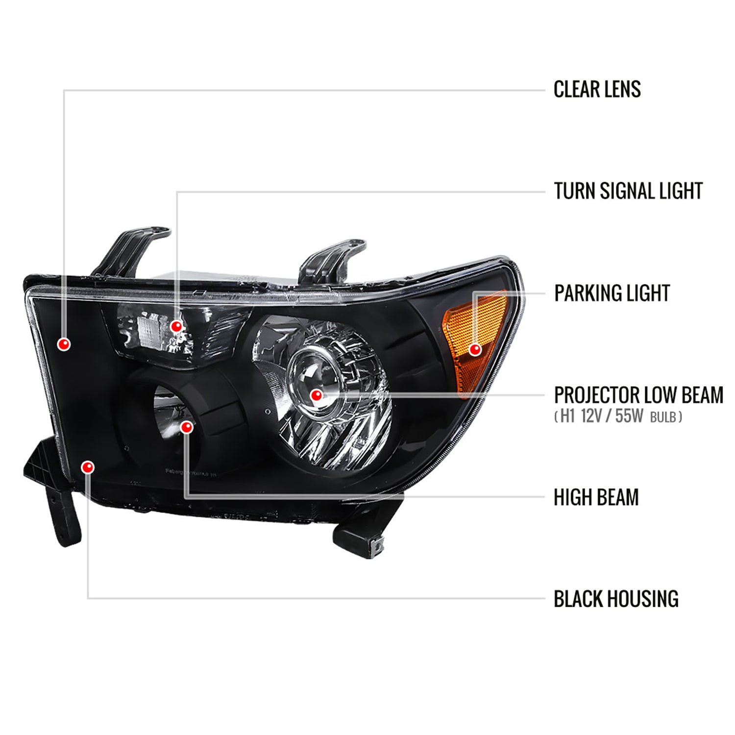 2007-2014 Toyota Tundra/Sequoia Retro Projector Headlights Matt Black/Clear