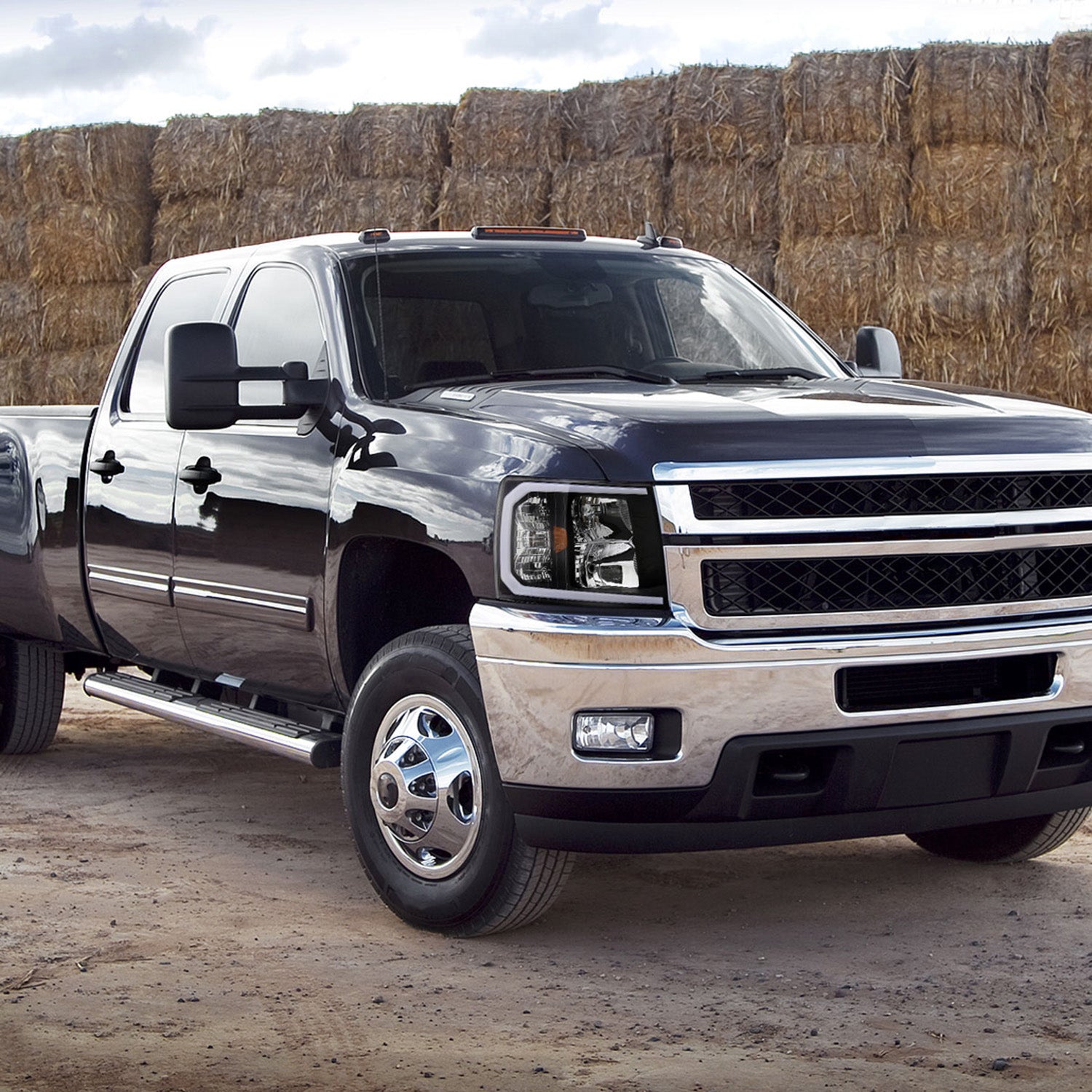 2007-2013 Chevy Silverado 1500 2500HD 3500HD LED Headlights Amber & Black