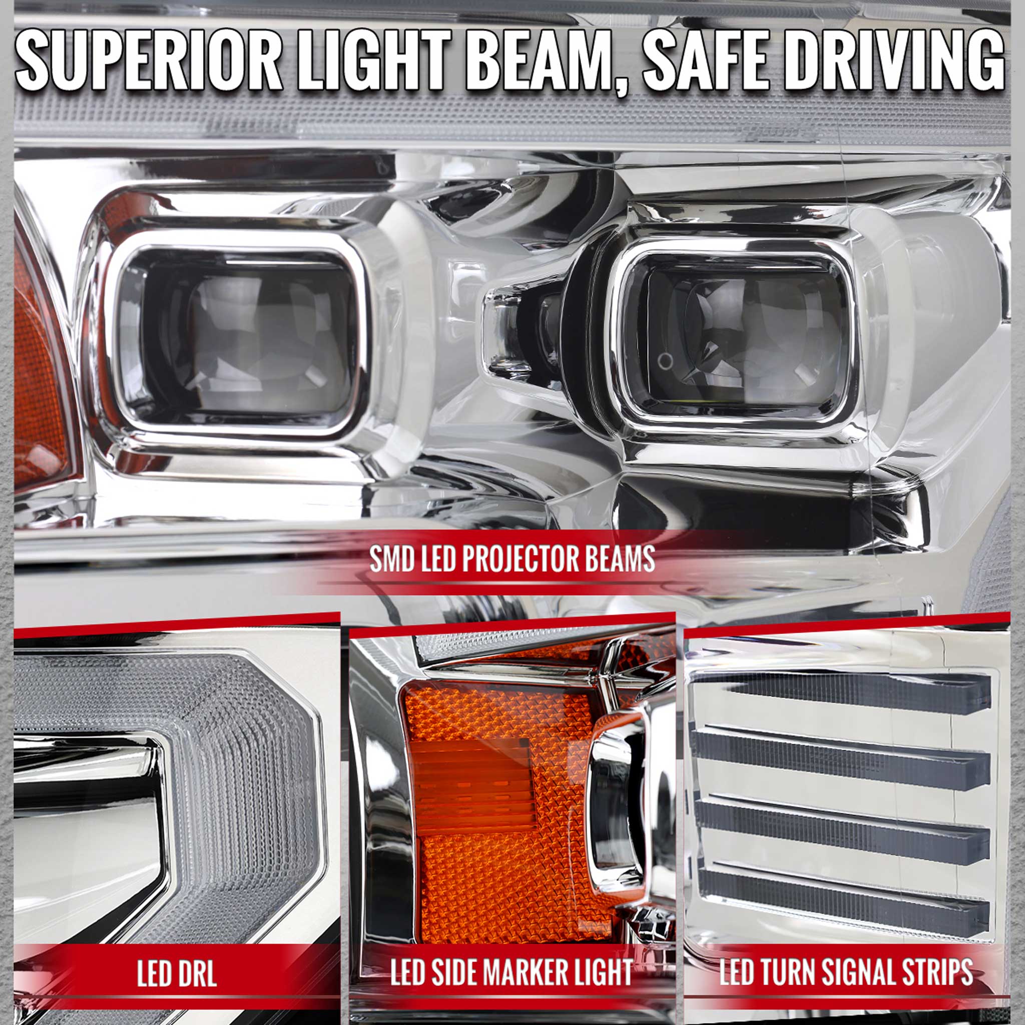 For Ford F-150 2015-2017 LED Projector Headlights Switchback Sequential Turn Signal DRL Chrome