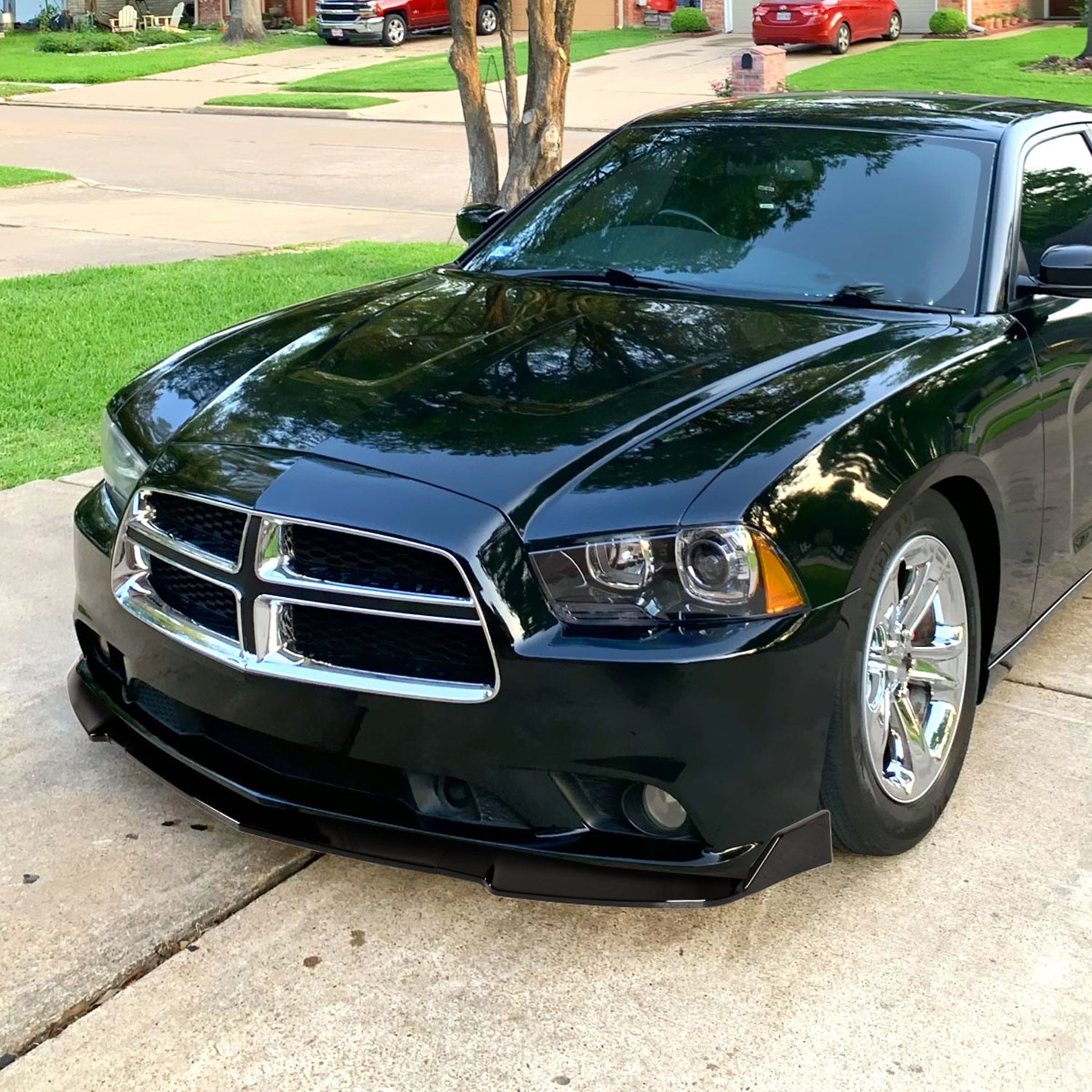 2011-2014 Dodge Charger Glossy Black 3Pcs Front Bumper Lip Splitter Kit