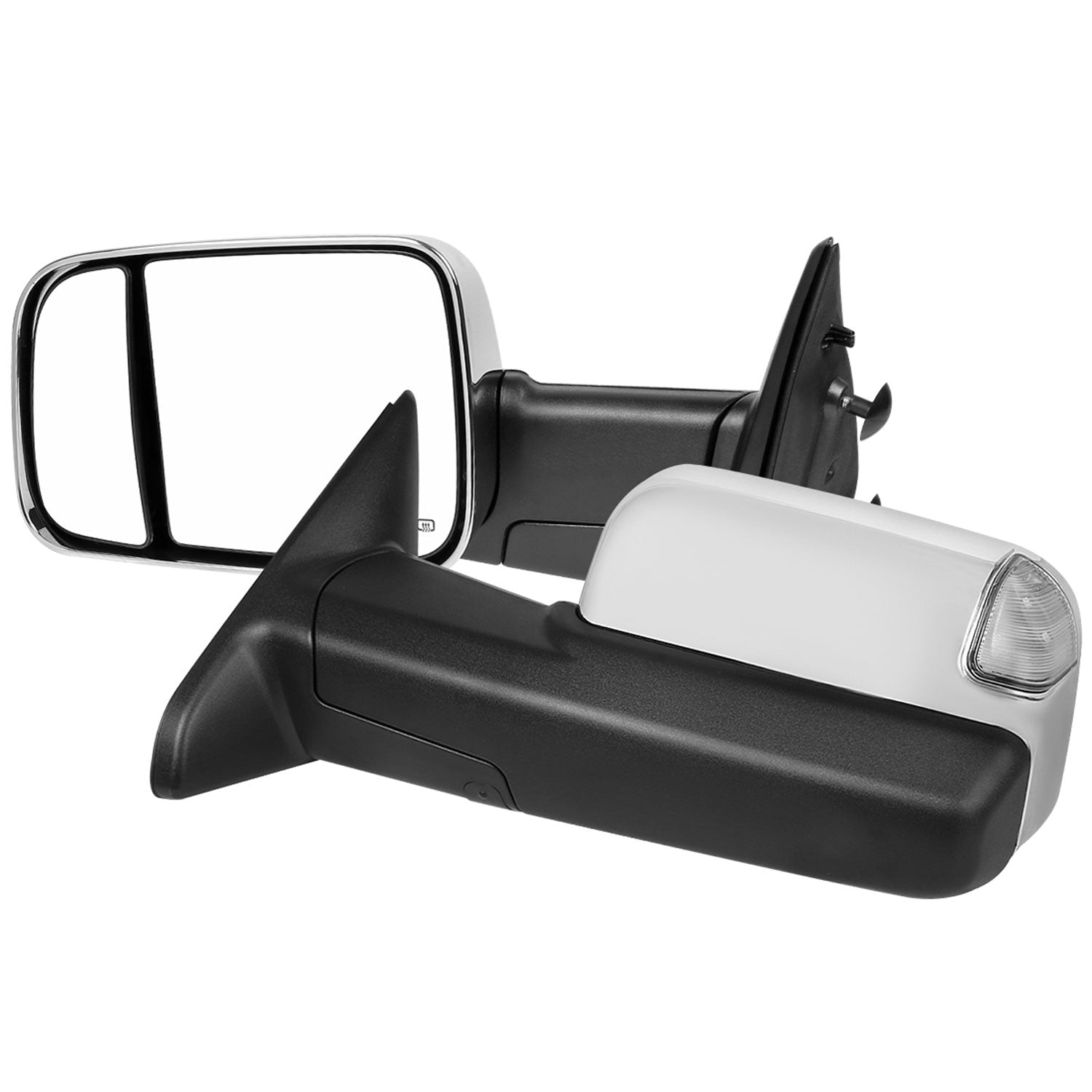 2009-2012 Dodge RAM 1500 Foldable Heated & Manual Chrome Towing Mirrors Clear