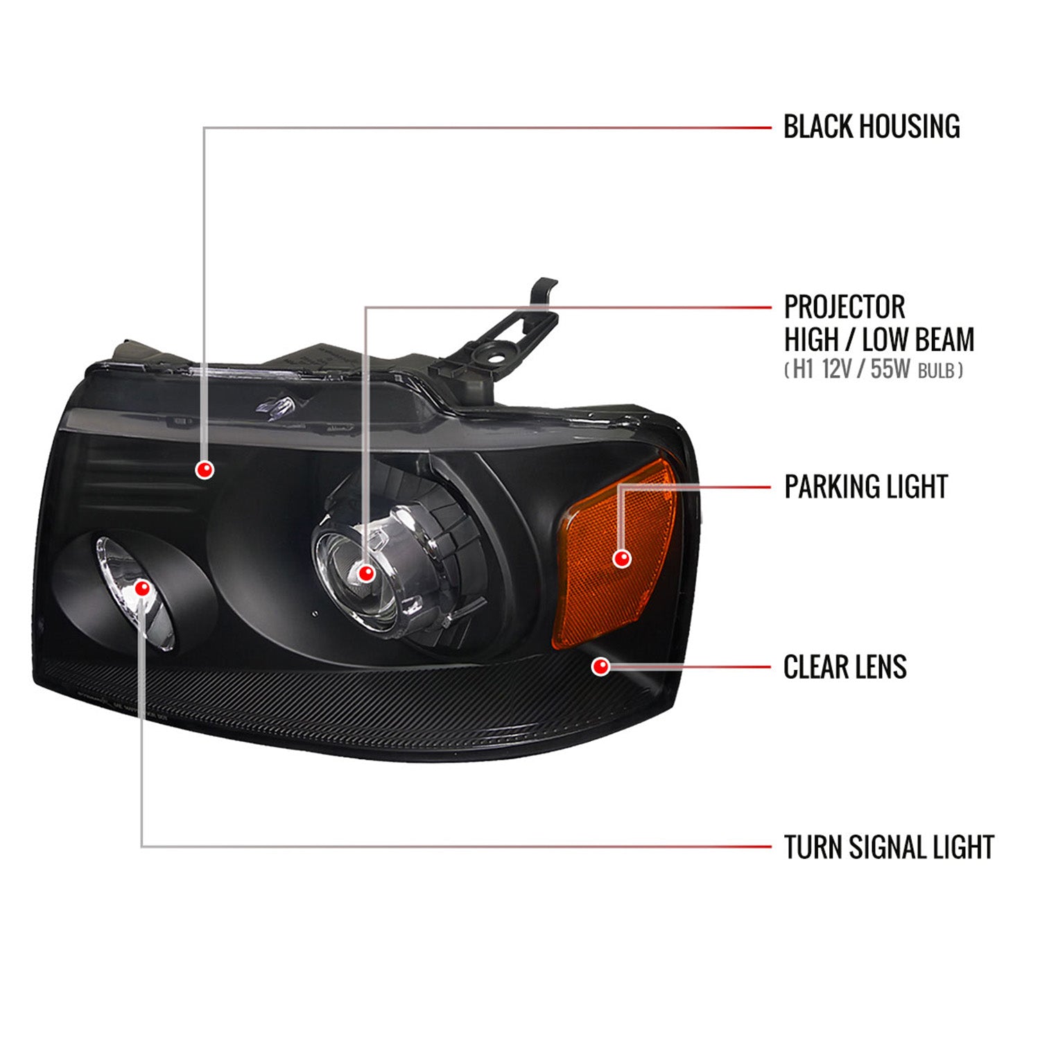 2004-2008 Ford F-150/ 06-2008 Lincoln Mark LT Headlights Amber Reflectors Black