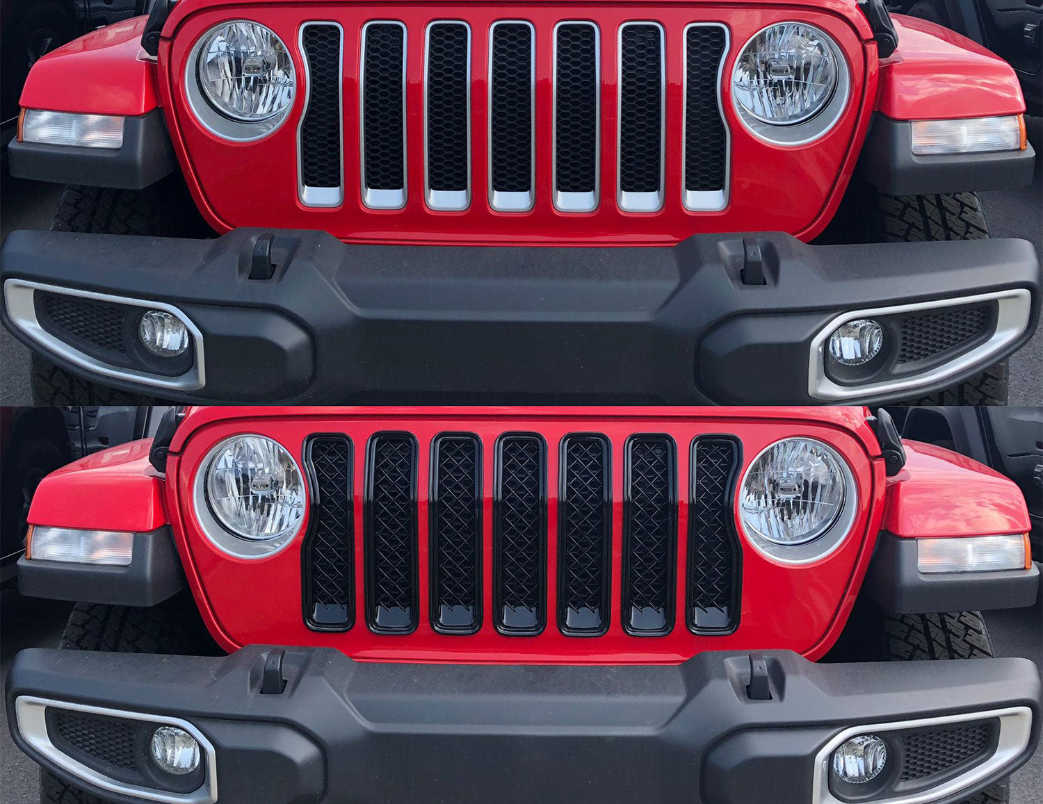 2018-2023 Jeep Wrangler JL Grille Overlay Gloss Black 7Pcs ABS Plastic