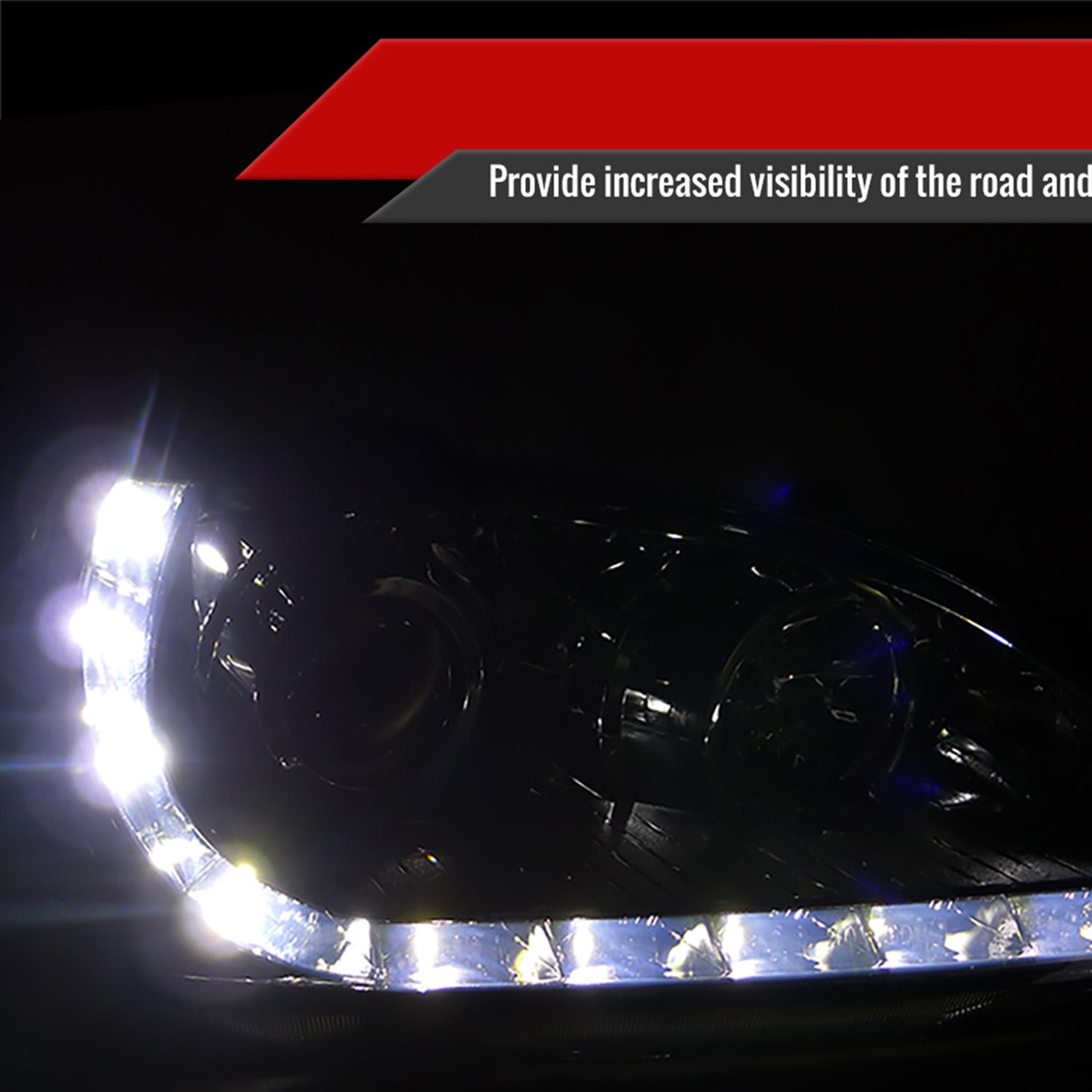 2004-2005 Honda Civic Projector Headlights w/R8 LED Light Strip Chrome/Smoke