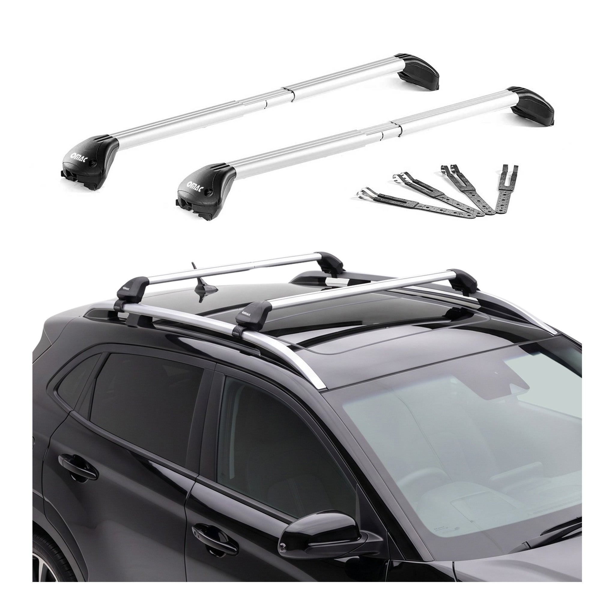31"-43" Adjustable Roof Rack Cross Bars fits Raised Rail Aluminium Silver 2x
