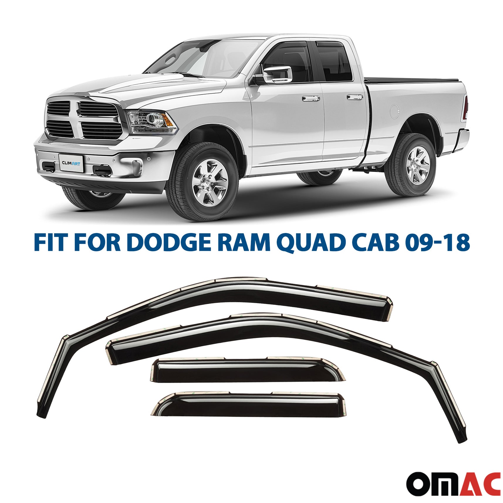 Clim Art Wind Deflectors for Dodge Ram 1500 2009-2018 Quad Cab Shatterproof 4x