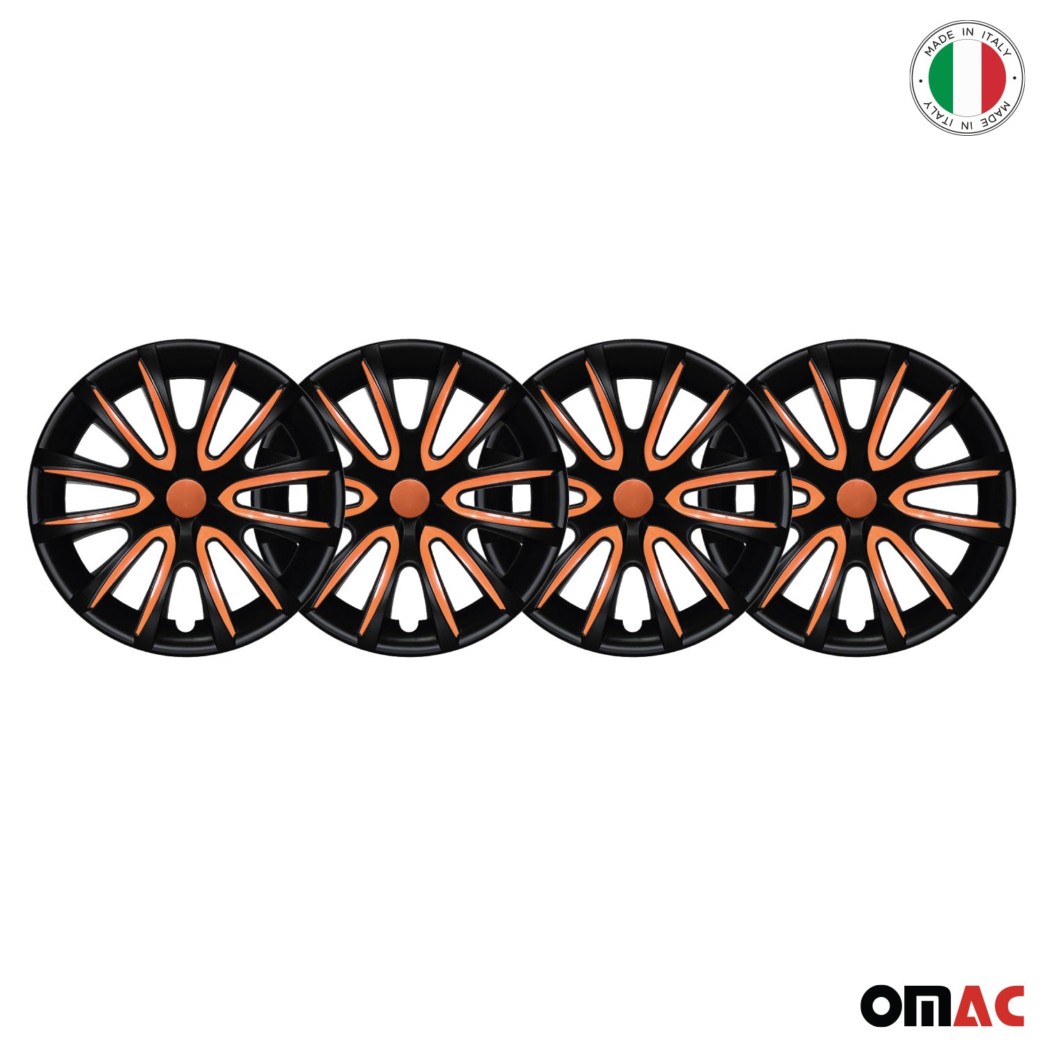 Bicolo Hub Caps Wheel Cover 15" Black Matt & Orange Full Set 4 pcs.