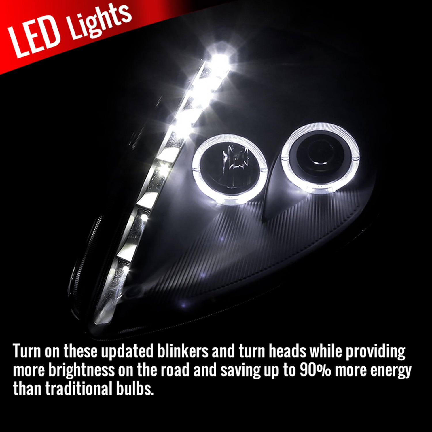 2000-2005 Mitsubishi Eclipse Dual Halo Projector Headlights LED Light Black