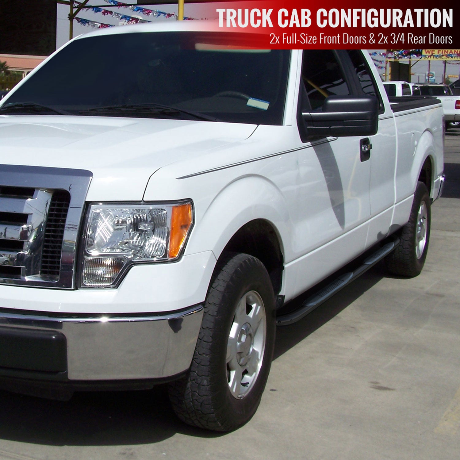 2009-2014 Ford F-150 Super Cab 3" Black Stainless Steel Side Step Nerf Bars