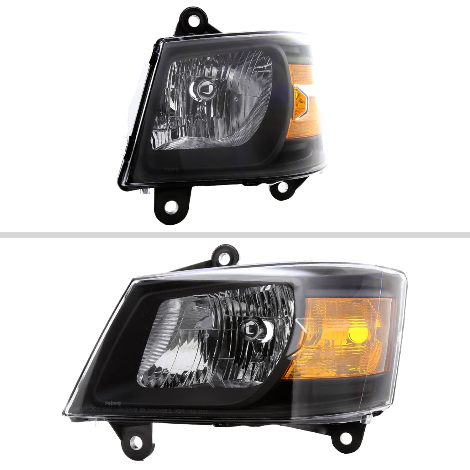 2008-2010 Dodge Grand Caravan Factory Crystal Headlights Amber Reflector Black