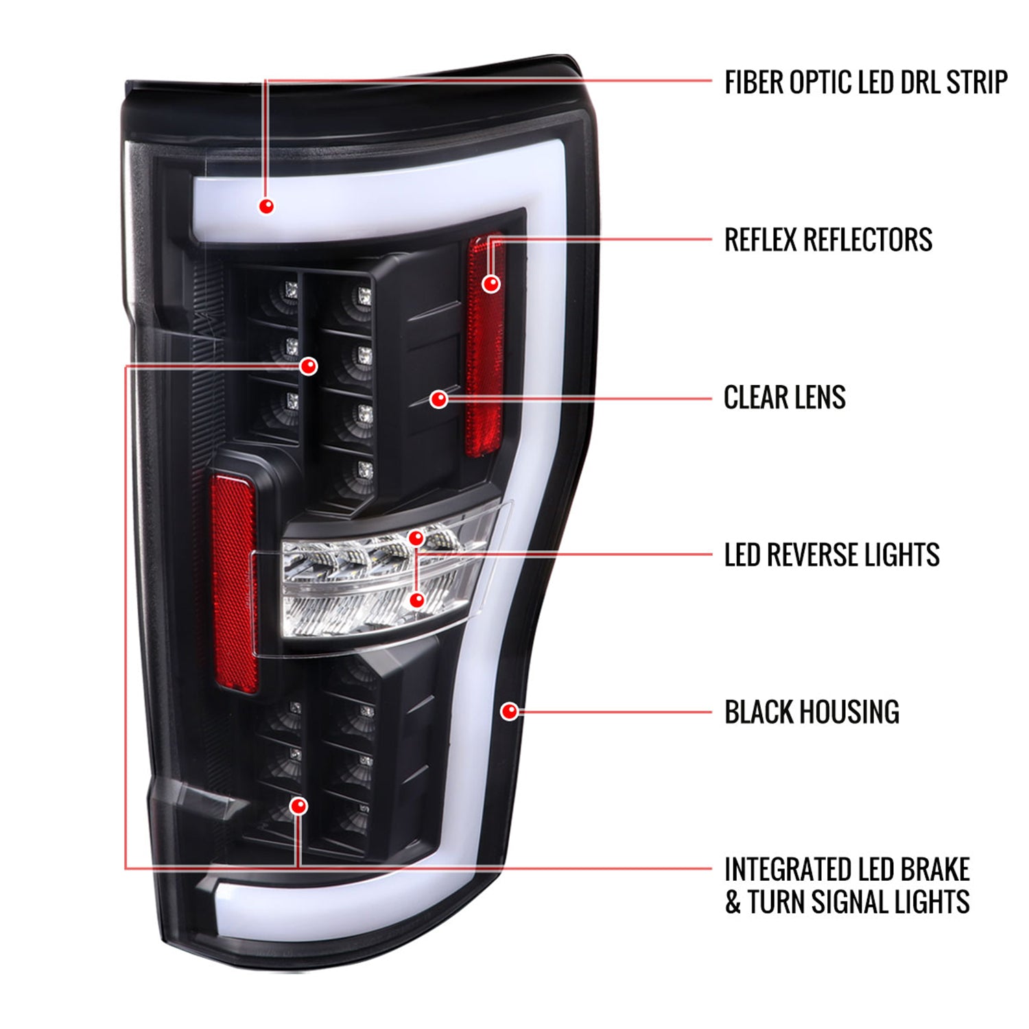 2017-2019 Ford F-250/350/450/550 White LED Bar Tail Lights Matt Black/Clear